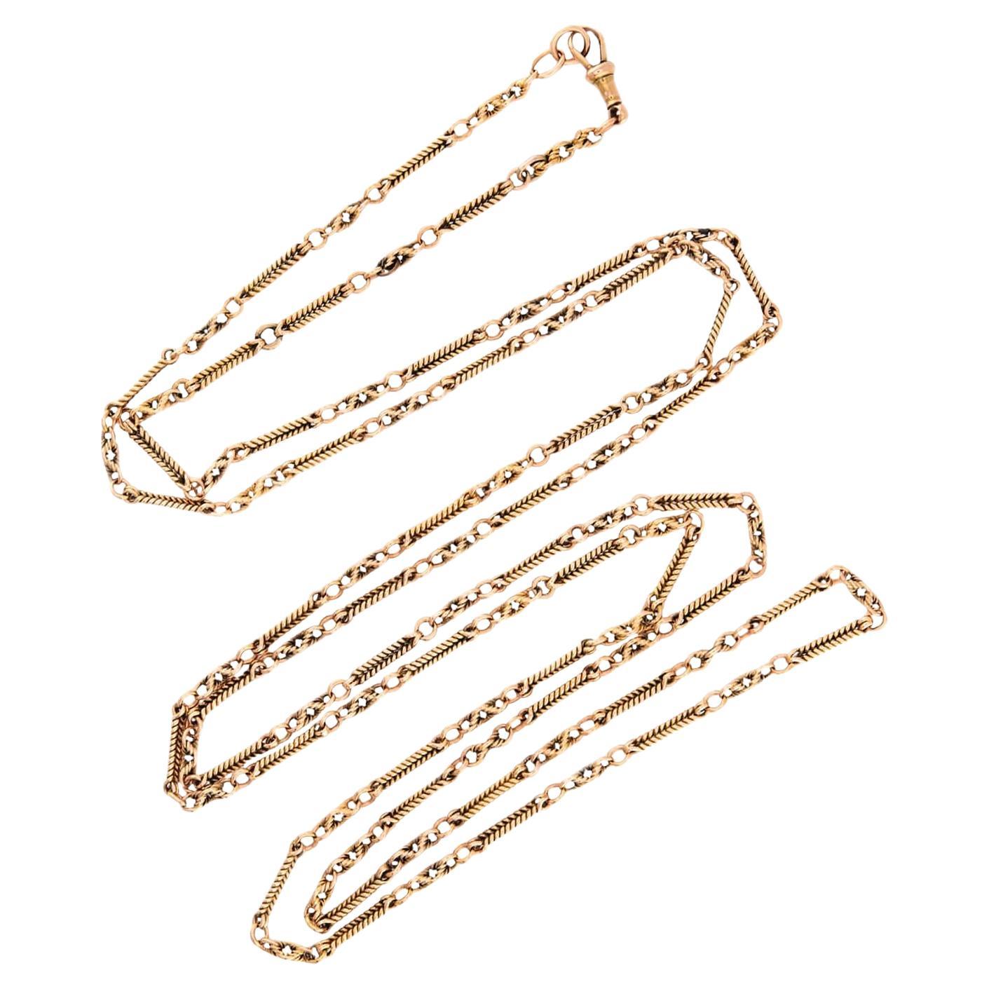 Victorian English 15k Watch Chain Necklace 58"