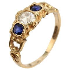 Antique English 18 Karat Gold, Sapphire, and Diamond Ring