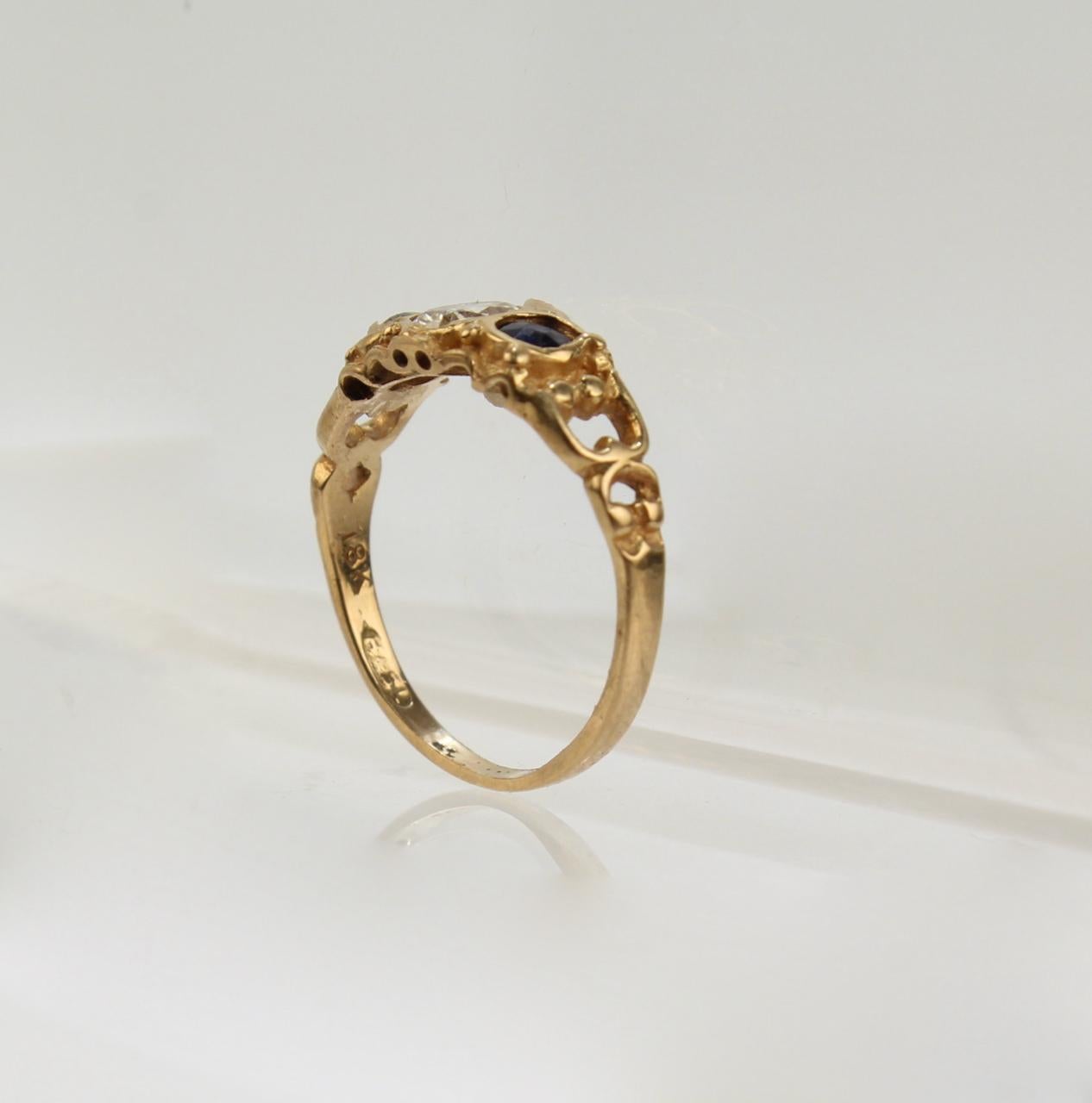Antique English 18 Karat Gold, Sapphire, and Diamond Ring 2