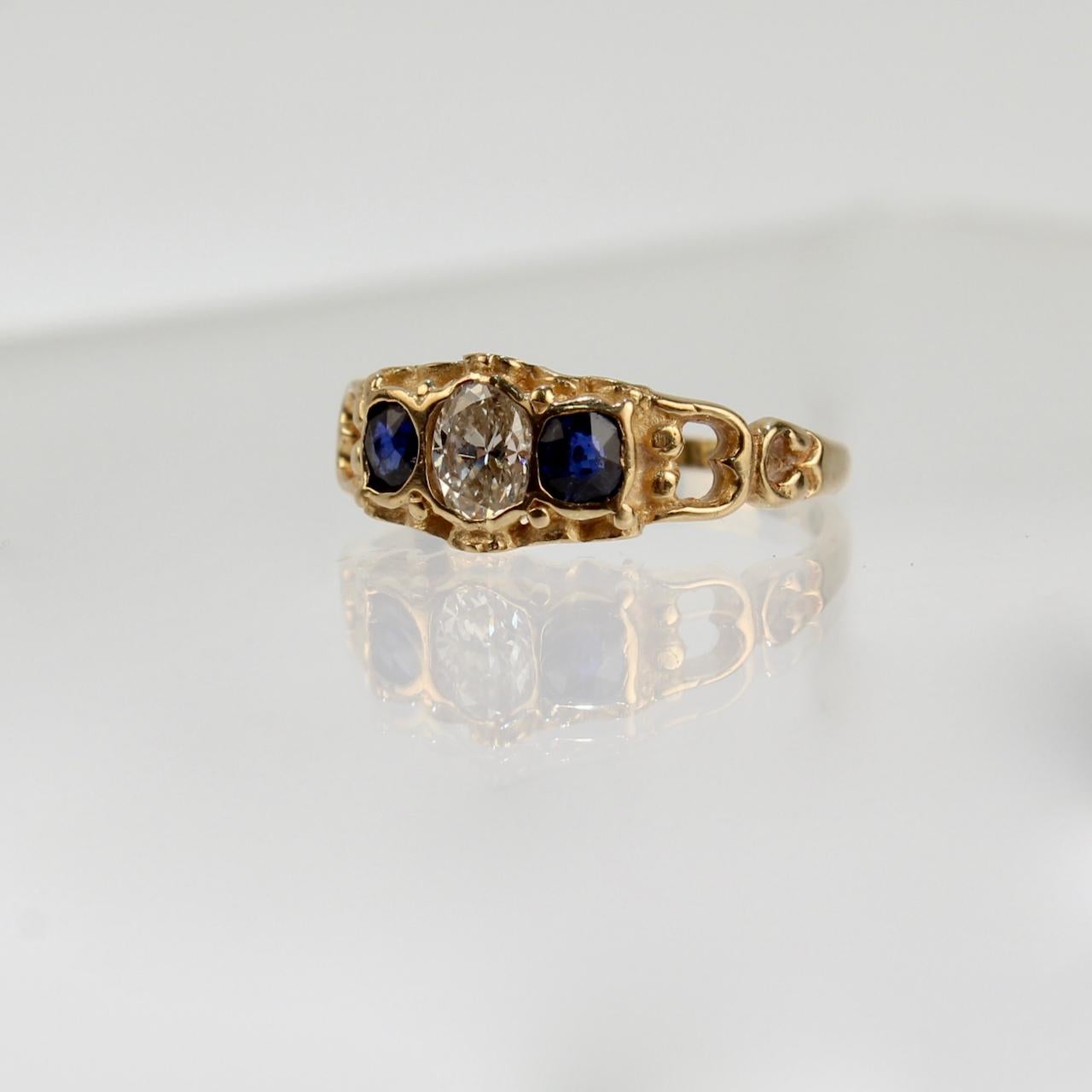 Antique English 18 Karat Gold, Sapphire, and Diamond Ring In Good Condition In Philadelphia, PA