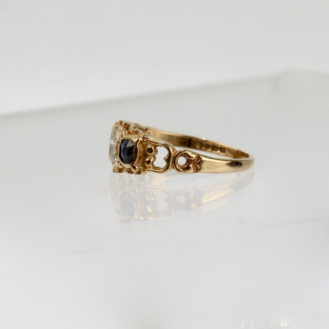 Women's Antique English 18 Karat Gold, Sapphire, and Diamond Ring