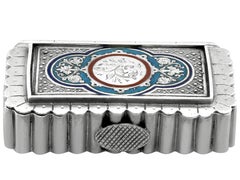 Victorian English 1886 Sterling Silver and Enamel Vesta Box