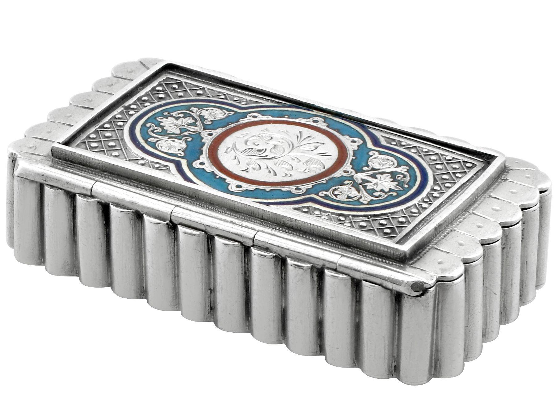 Late 19th Century Victorian English 1886 Sterling Silver and Enamel Vesta Box For Sale