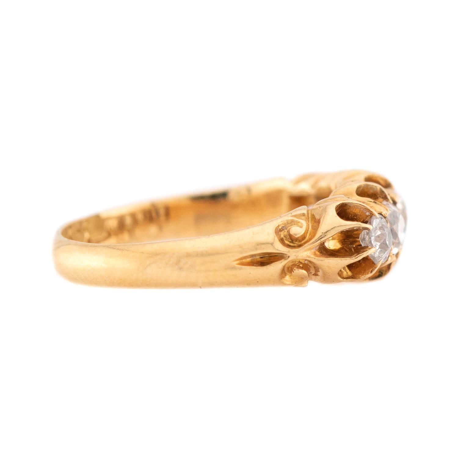 Old Mine Cut Victorian English 18k Diamond 5 Stone Engagement Ring For Sale