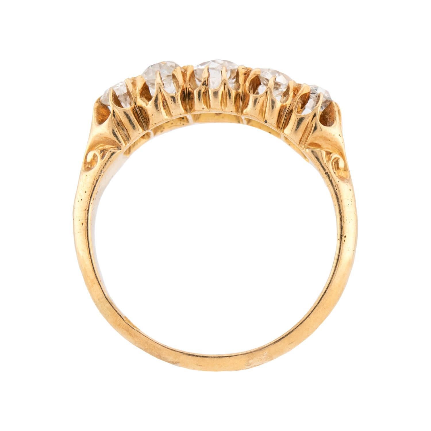 Victorian English 18k Diamond 5 Stone Engagement Ring In Good Condition For Sale In Narberth, PA