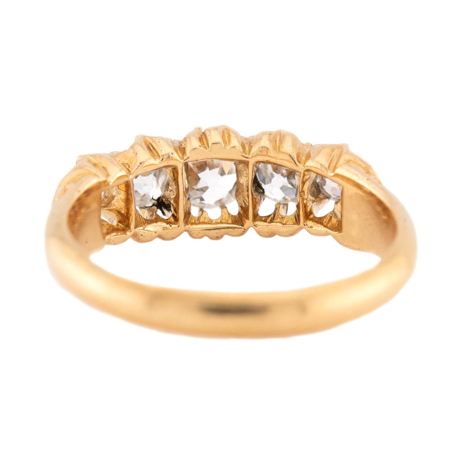 Women's Victorian English 18k Diamond 5 Stone Engagement Ring For Sale