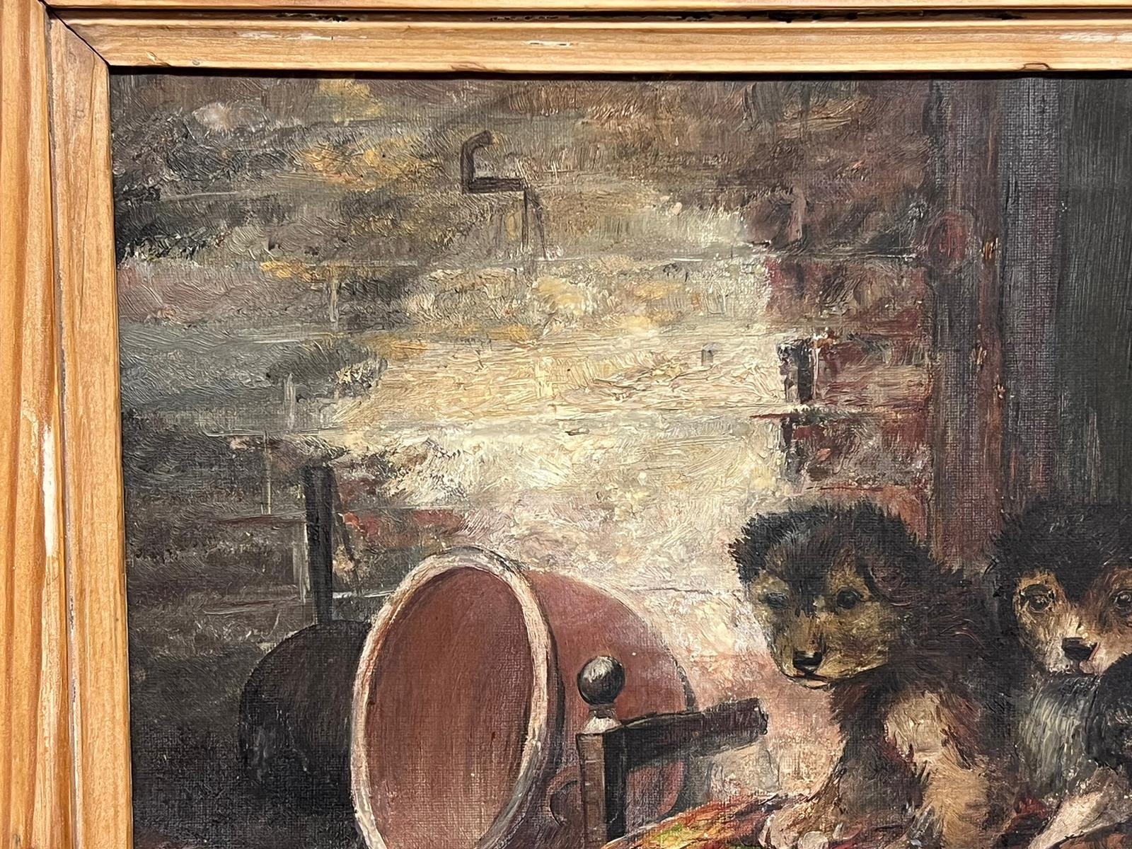 19th Century English
The Three Puppies
signed with monogram,
oil on canvas, framed in antique pine wood frame
framed: 15.5 x 19 inches
canvas: 11 x 15 inches
provenance: private collection
condition: very good and sound condition