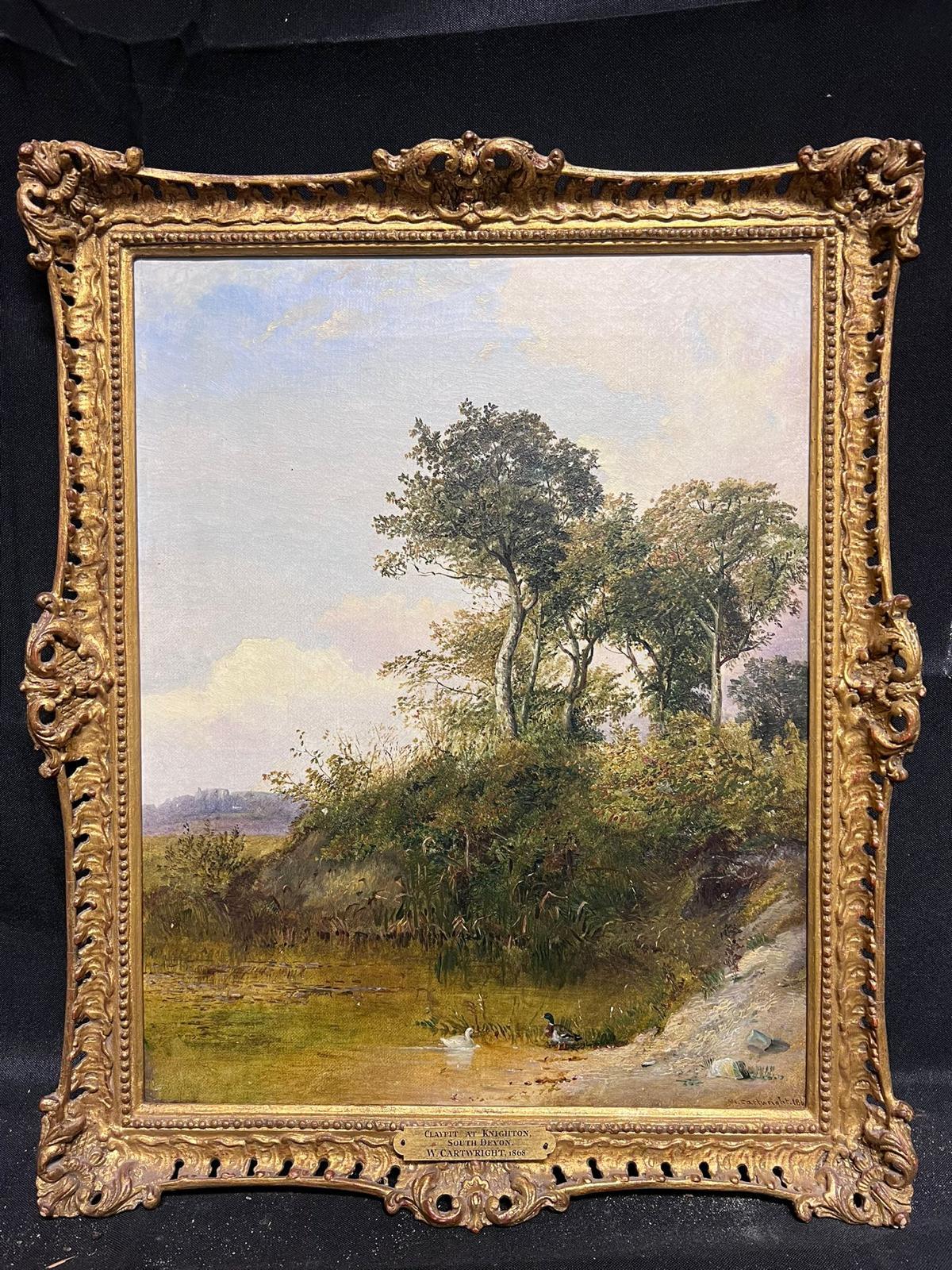 Victorian English Landscape Painting - Fine Victorian Oil Painting The Village Duck Pond Signed & Dated 1860's