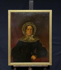 Large 19th Century Victorian Oil - Portrait of a Lady in Bonnet and Spectacles