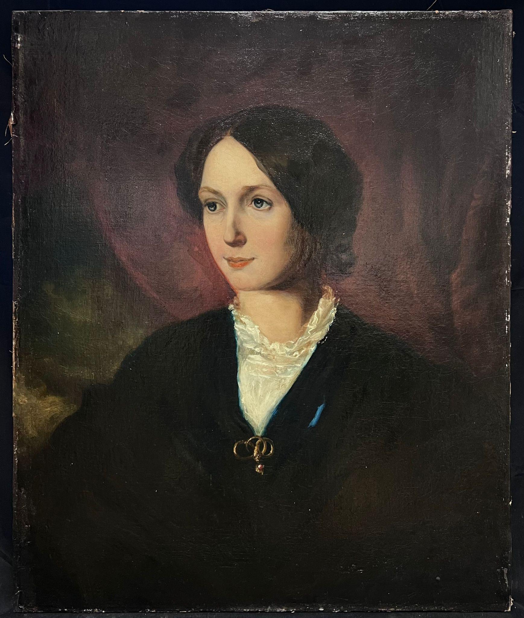 Portrait de Sophia Hacker, grande toile anglaise du milieu du 19ème siècle - Painting de Victorian English