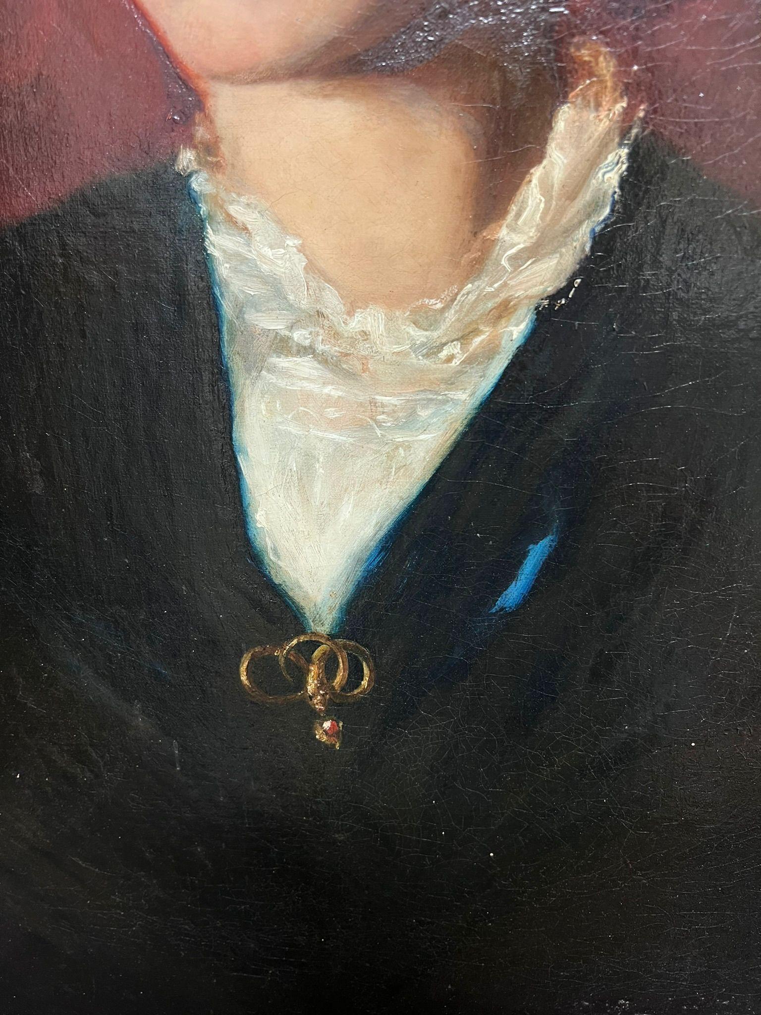 Portrait de Sophia Hacker, grande toile anglaise du milieu du 19ème siècle - Noir Figurative Painting par Victorian English