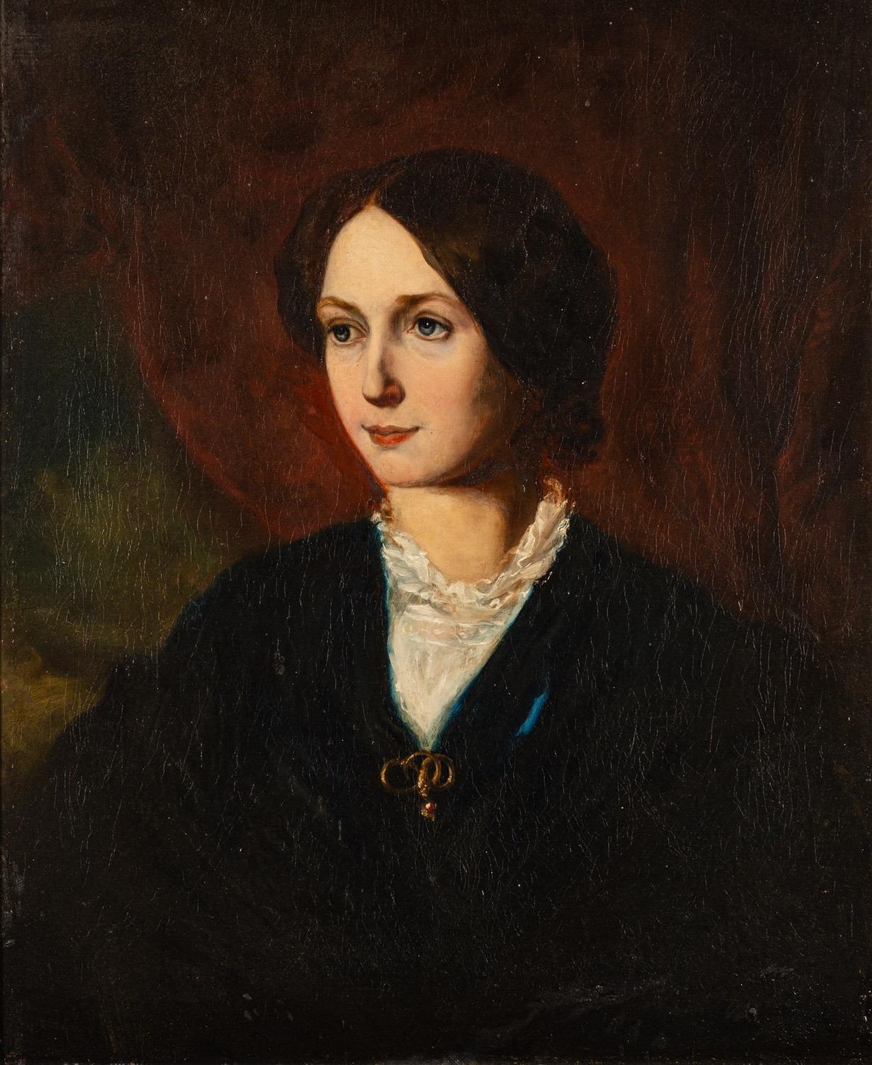 Figurative Painting Victorian English - Portrait de Sophia Hacker, grande toile anglaise du milieu du 19ème siècle