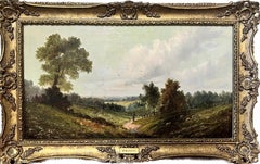 Used Shepherd in Rural Pastoral Lane with Sheep, Traditional Victorian English Oil