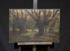 Large Victorian Signed Oil Painting Deer in Beech Woods