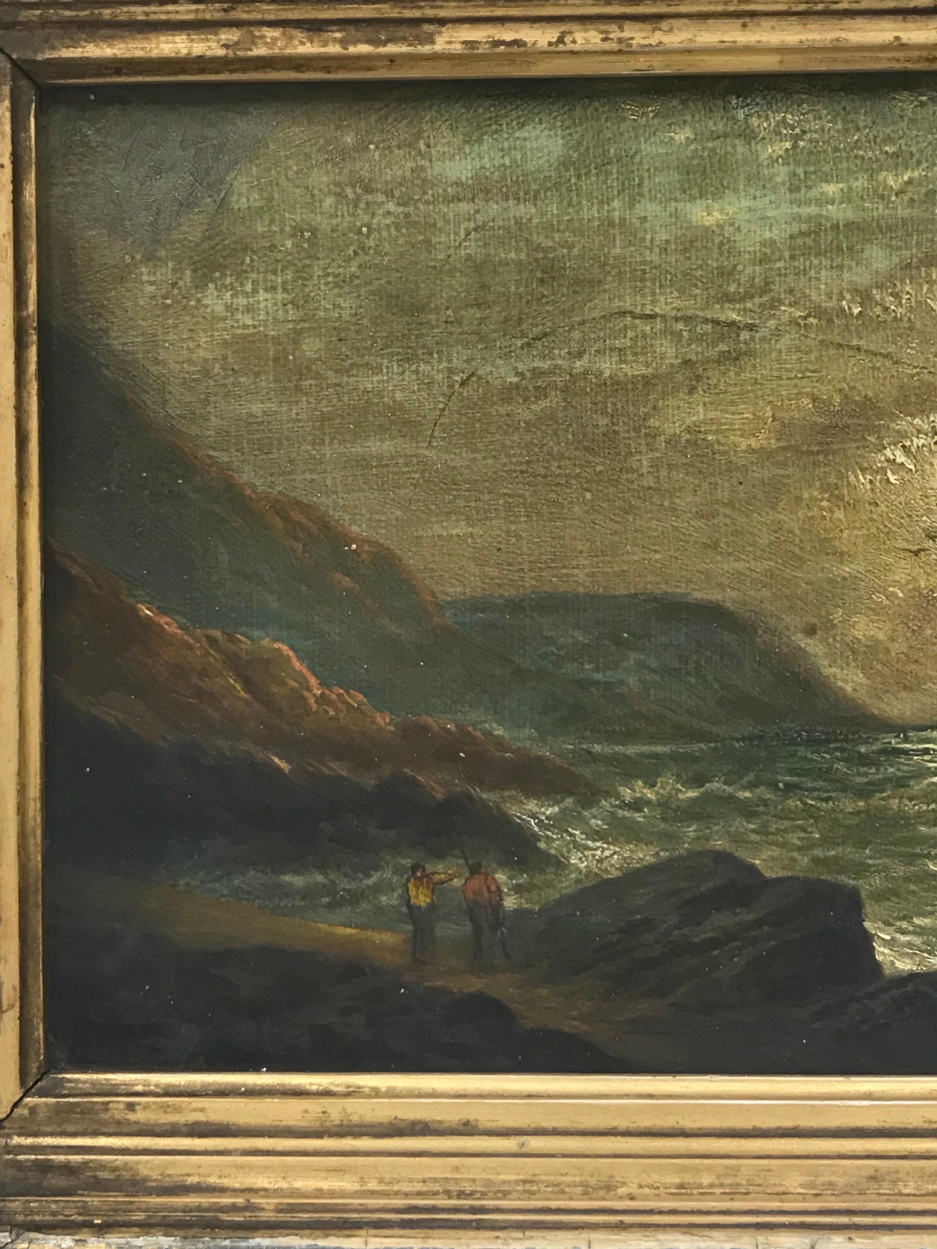 19th Century English Marine Oil Painting Fishing Smacks Nearing Home, Newhaven 2