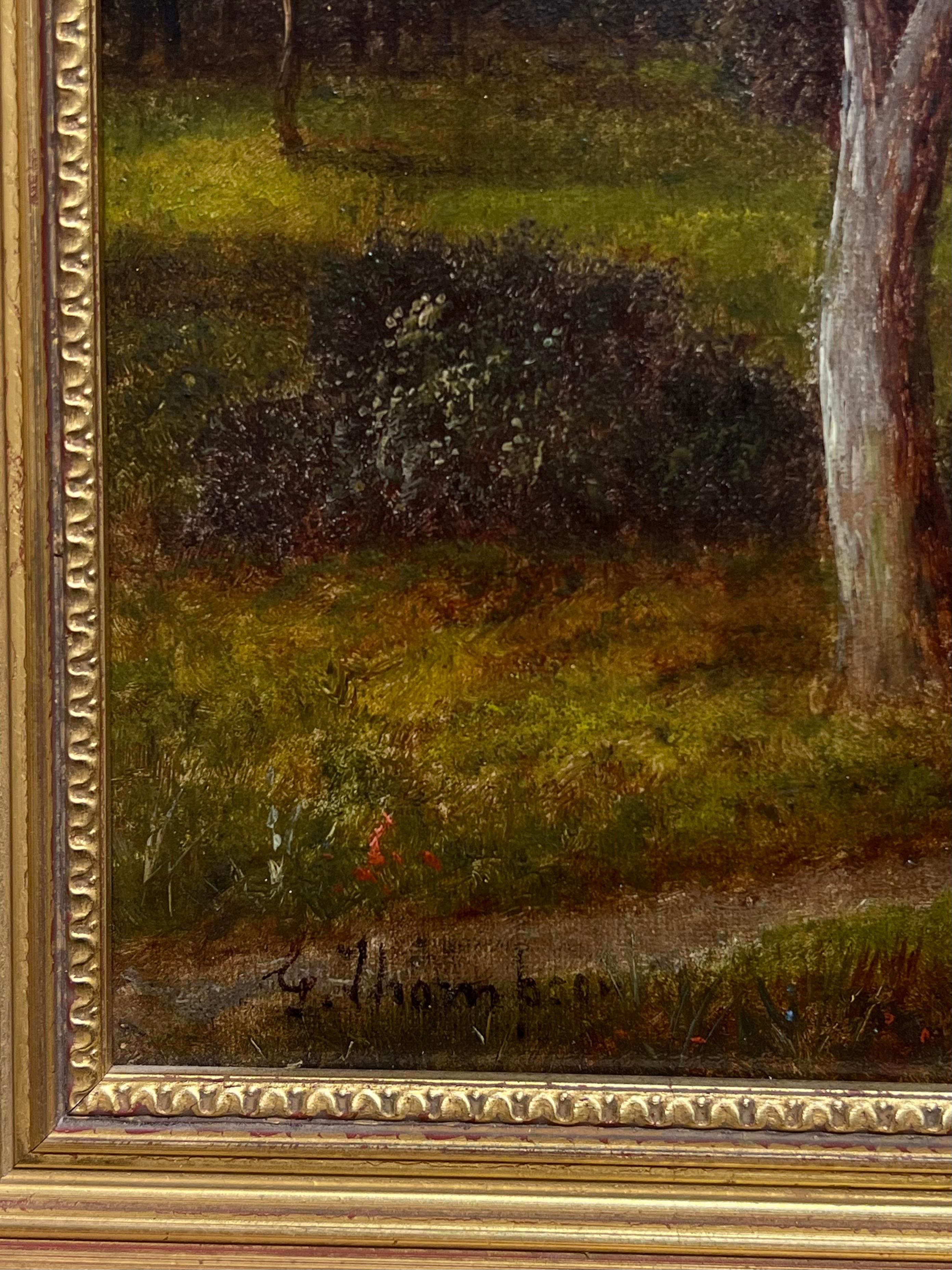 Pintura al óleo tradicional inglesa victoriana del siglo XIX firmada Paisaje rural 5