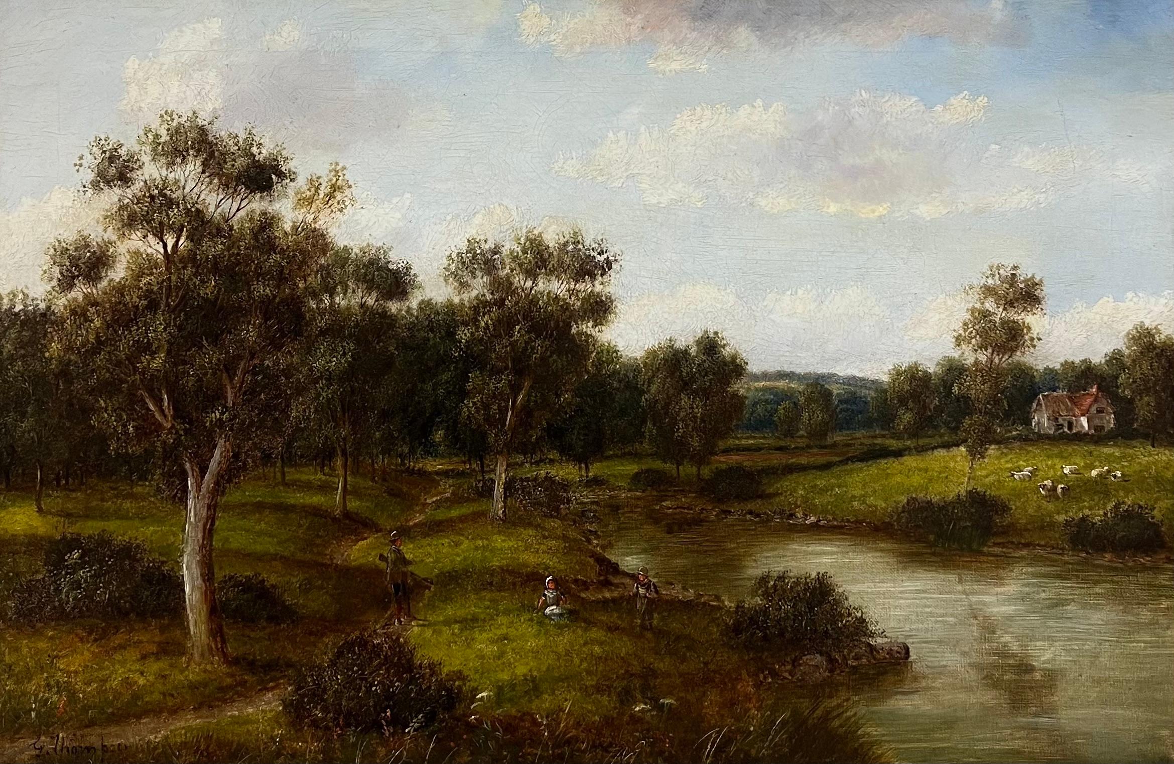 Pintura al óleo tradicional inglesa victoriana del siglo XIX firmada Paisaje rural - Painting de Victorian English