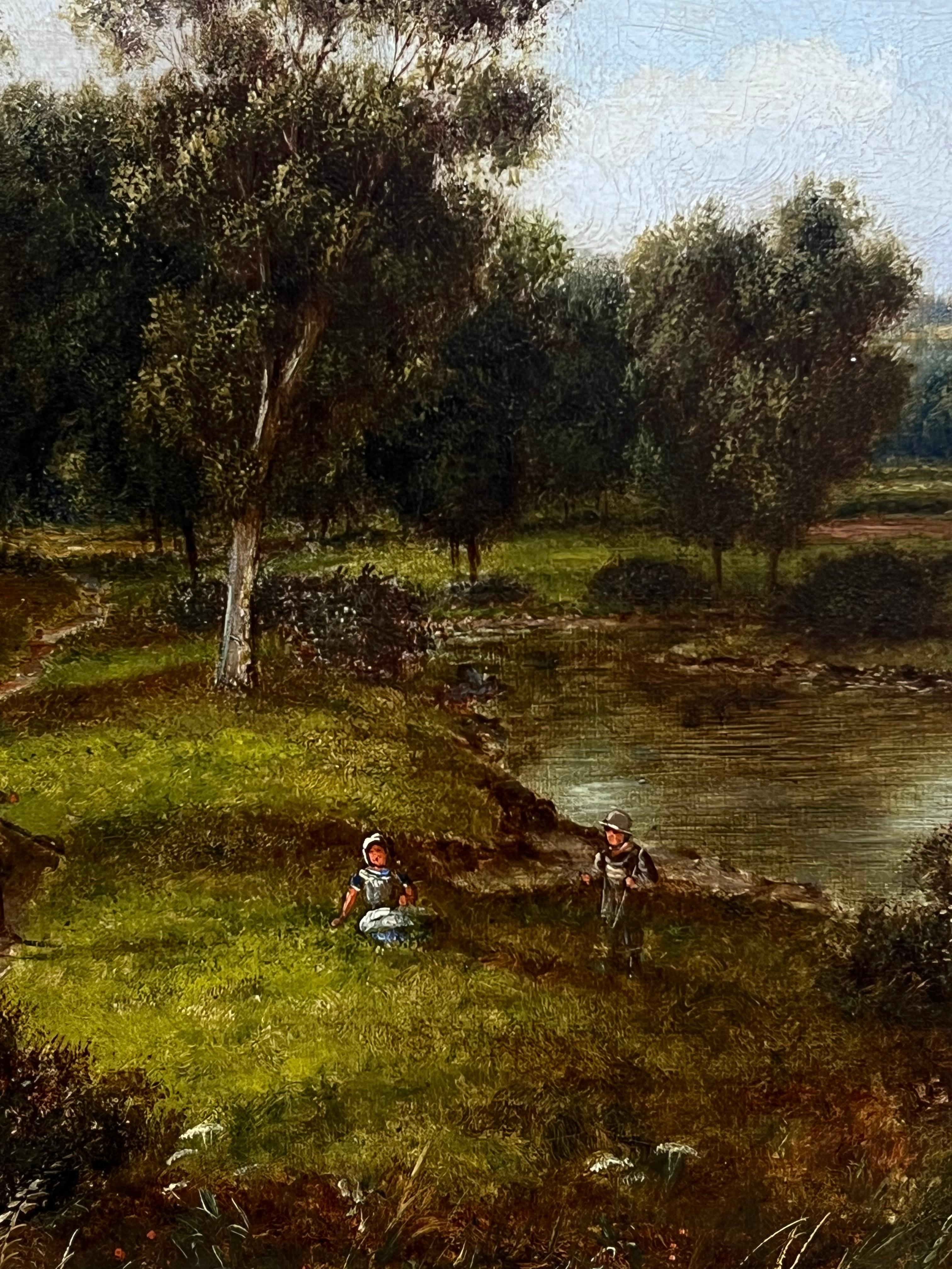 Pintura al óleo tradicional inglesa victoriana del siglo XIX firmada Paisaje rural - Painting Victoriano de Victorian English
