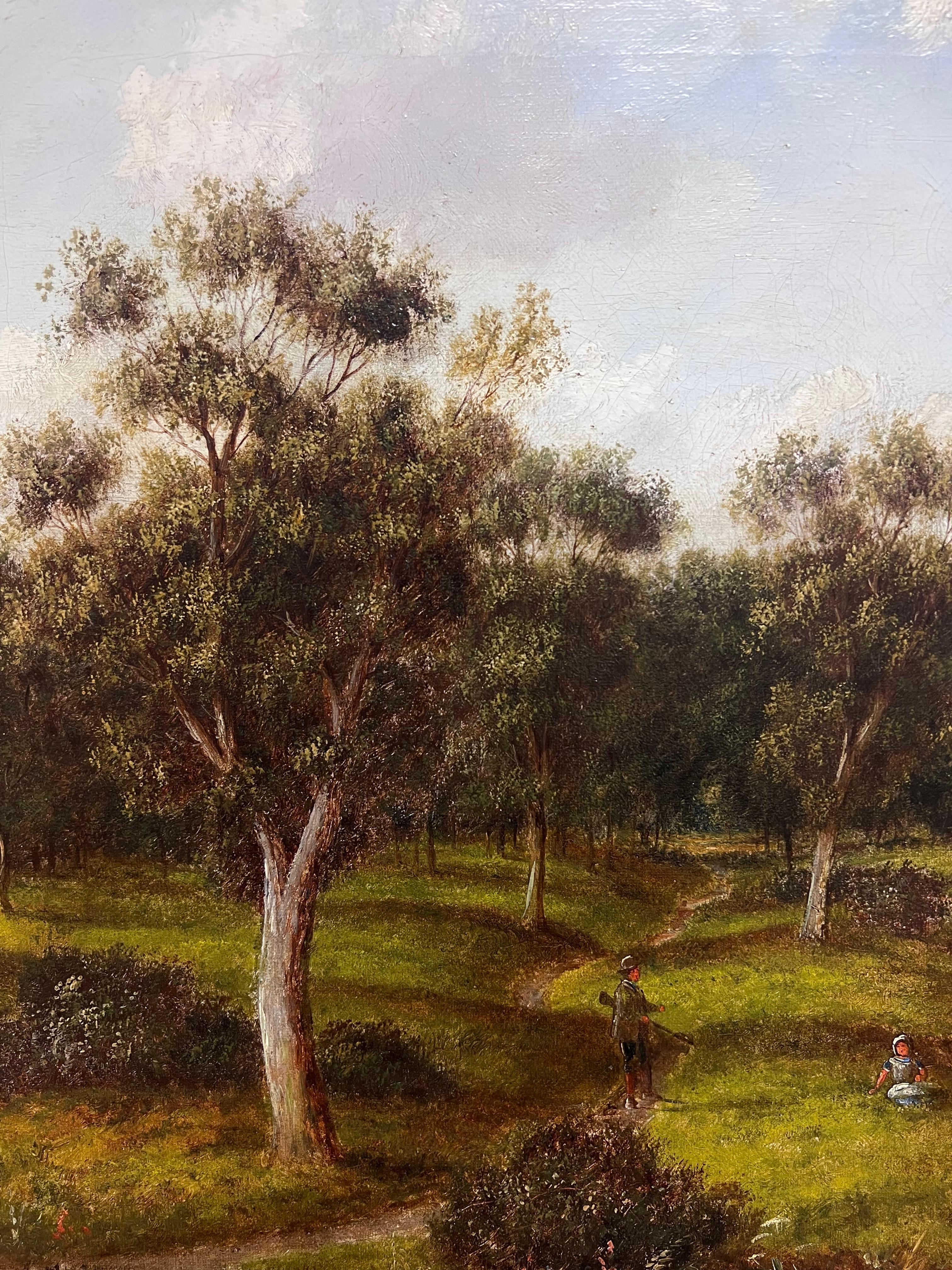 Pintura al óleo tradicional inglesa victoriana del siglo XIX firmada Paisaje rural - Landscape Painting Marrón de Victorian English