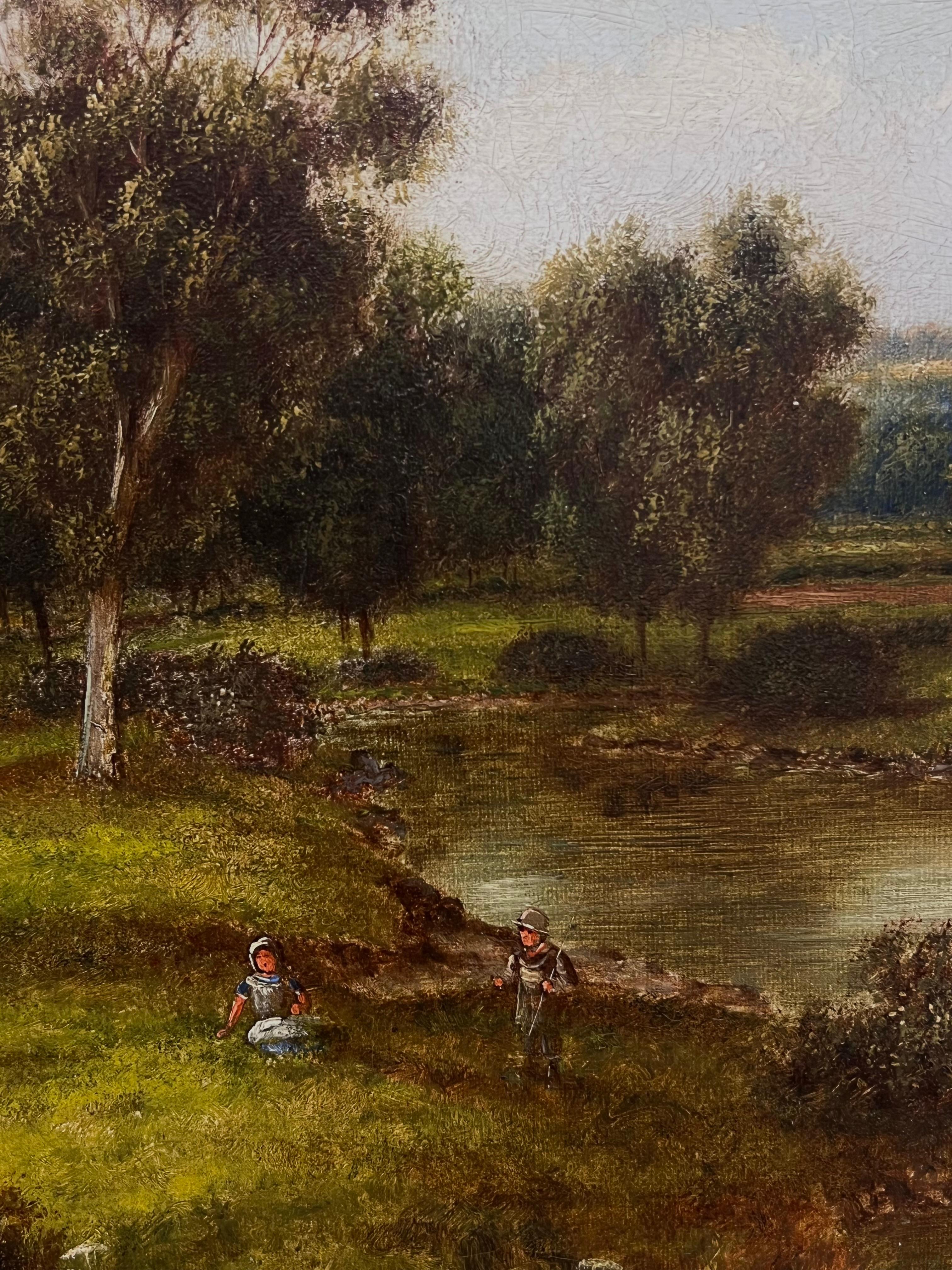 Pintura al óleo tradicional inglesa victoriana del siglo XIX firmada Paisaje rural 1
