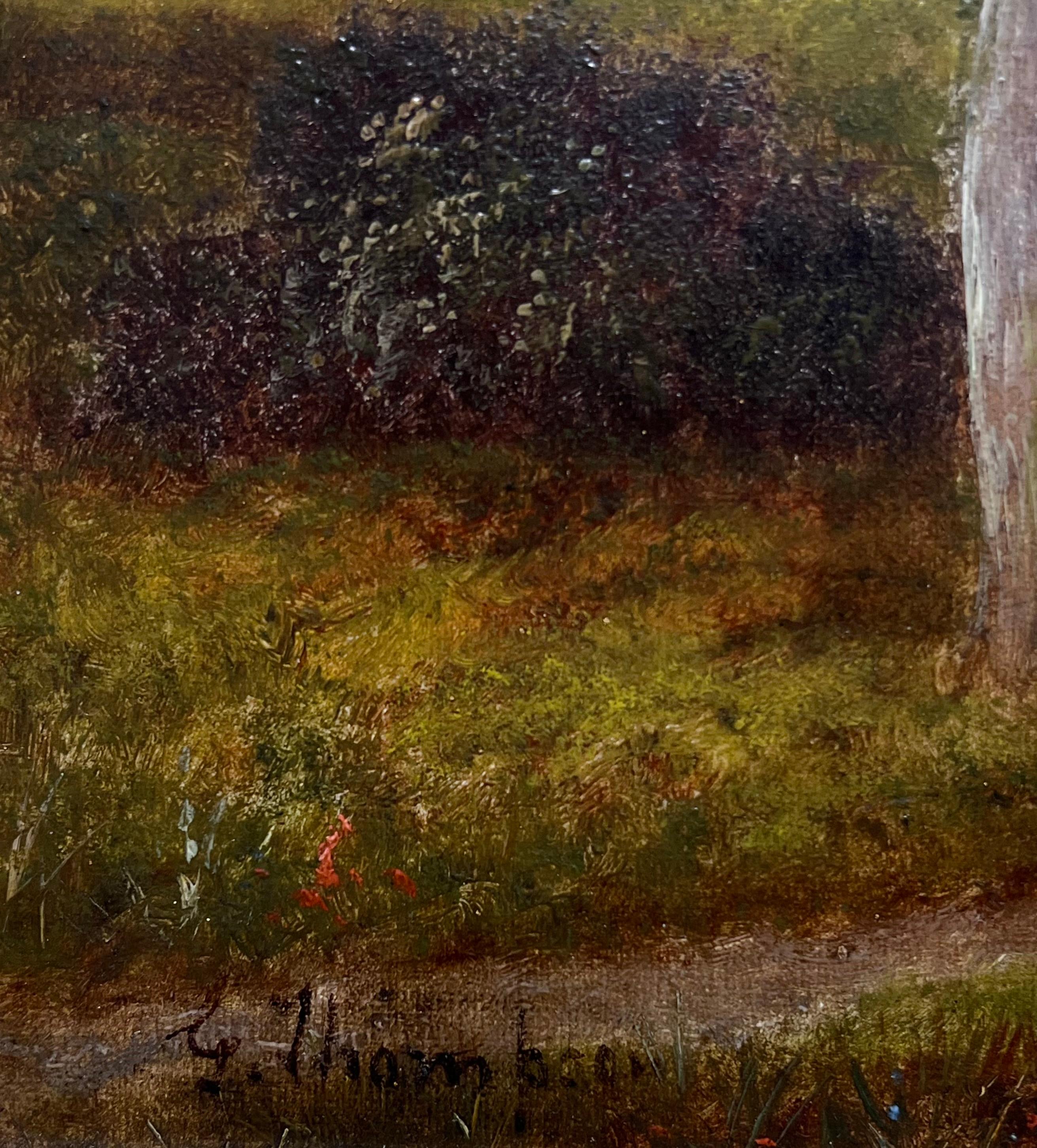 Pintura al óleo tradicional inglesa victoriana del siglo XIX firmada Paisaje rural 3