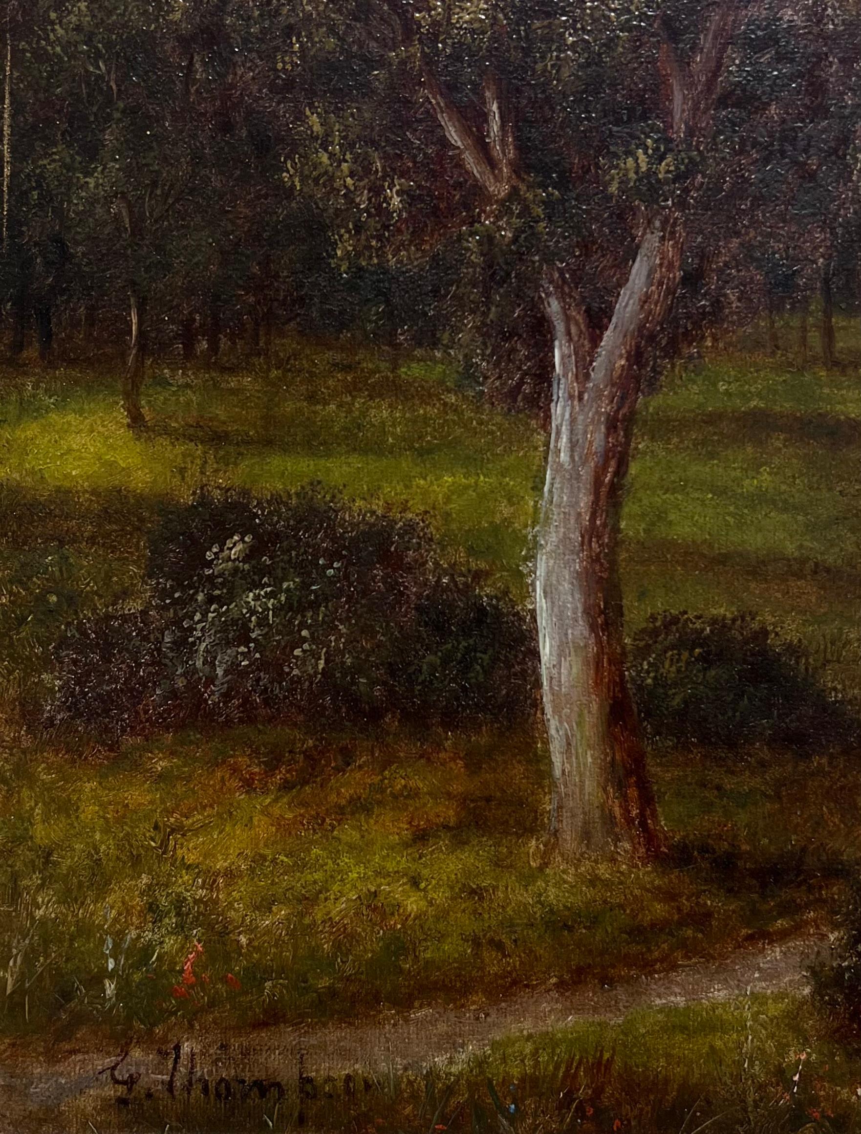 Pintura al óleo tradicional inglesa victoriana del siglo XIX firmada Paisaje rural 4