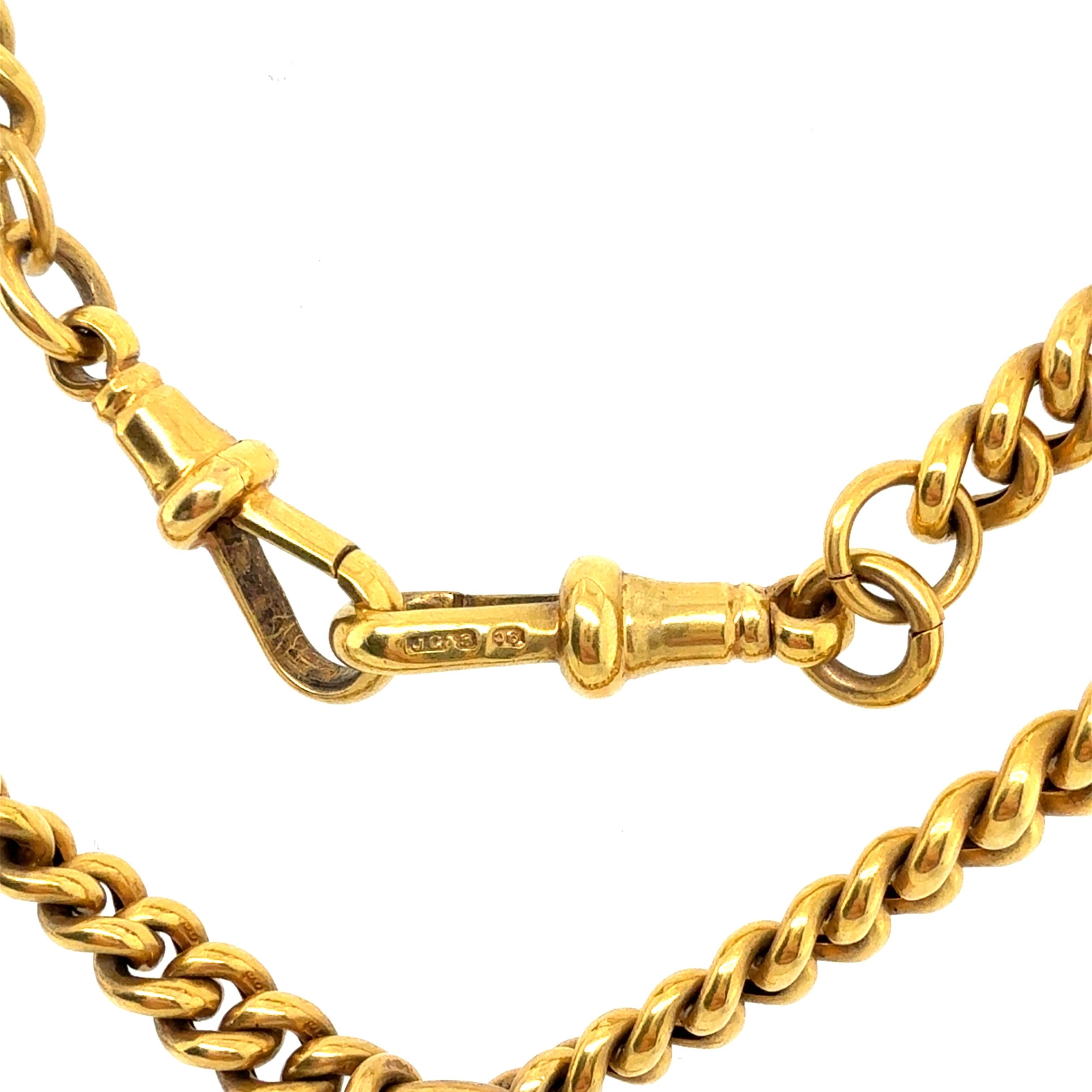 Victorian English 9ct Yellow Gold Watch Fob Chain Necklace Victoriano en venta