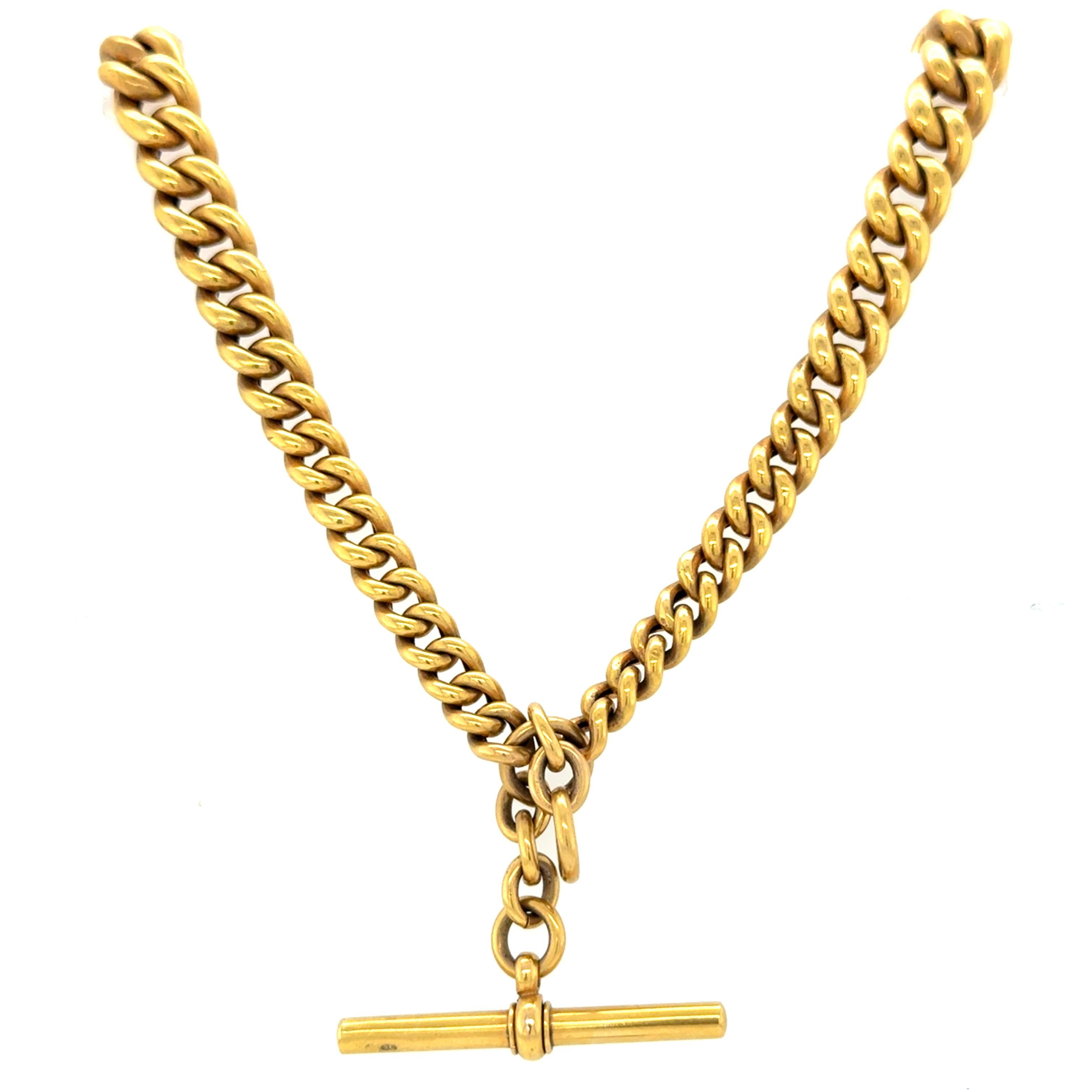 Victorian English 9ct Yellow Gold Watch Fob Chain Necklace en Bueno estado para la venta en Chicago, IL