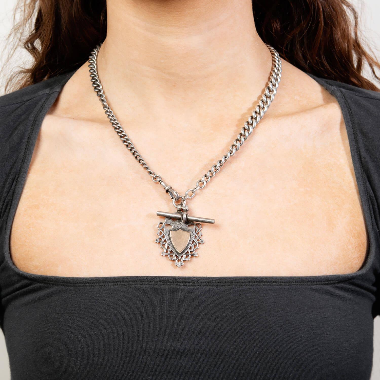 Donna Collana inglese vittoriana con ciondolo a medaglione in argento 9k/sterling in vendita