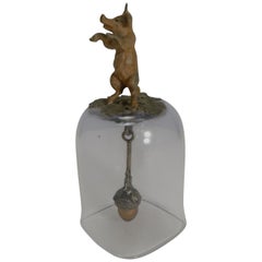 Victorian English Amethyst Glass Table Bell, Cold Painted Bronze Pig, circa 1880
