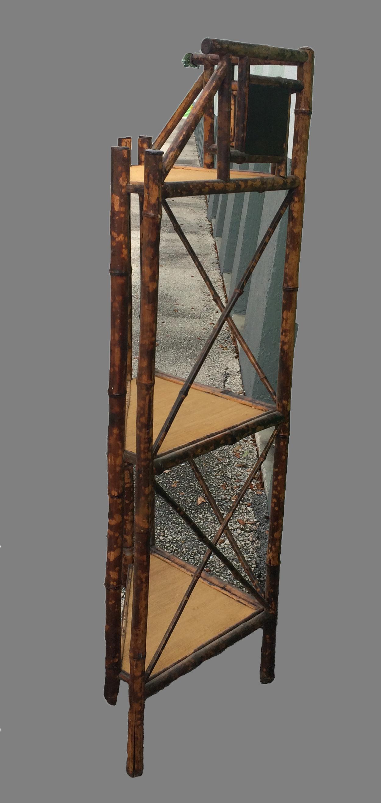 Victorian English Bamboo Corner Shelf with Mirrors 2