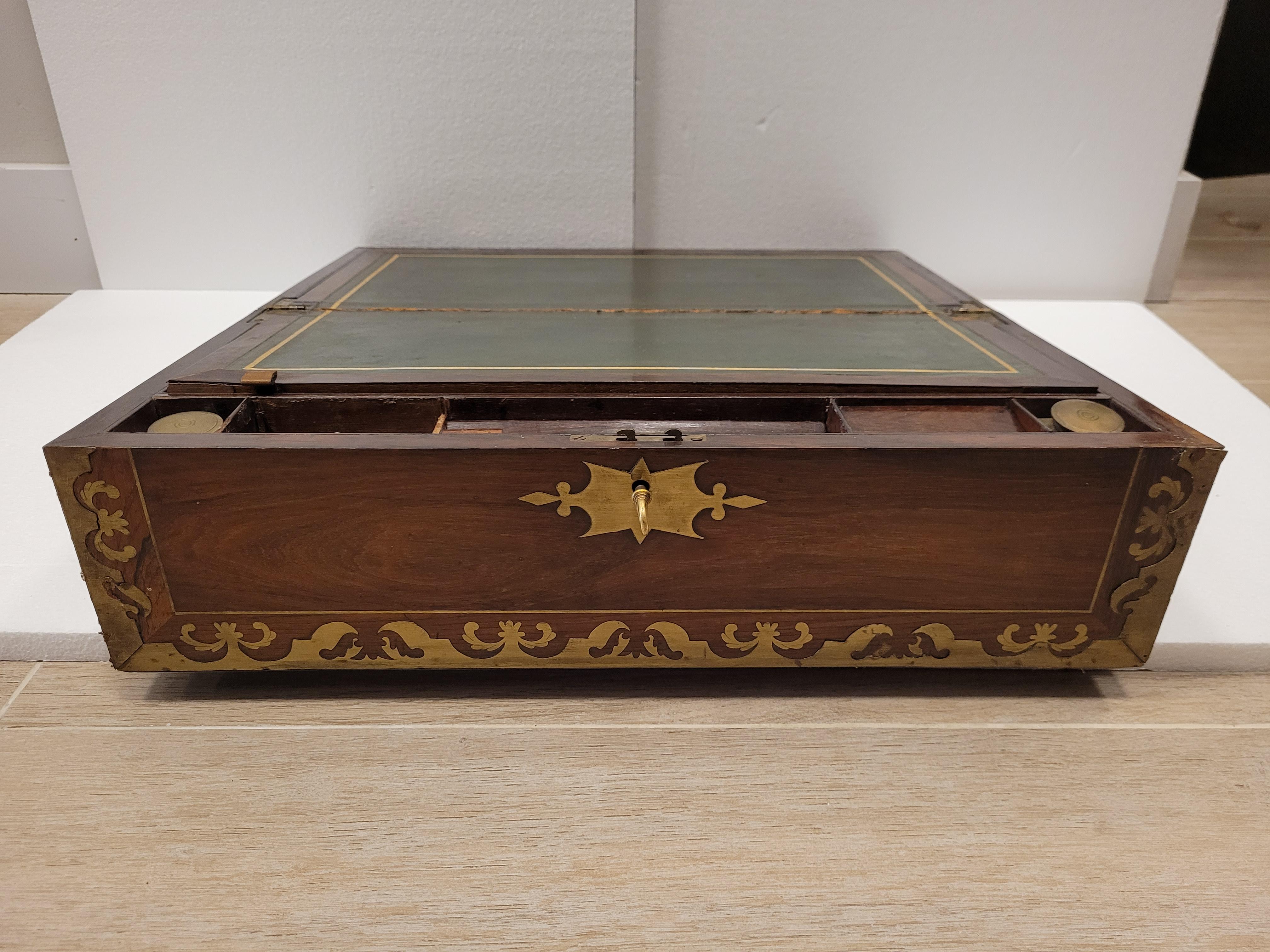 Victorian English Boat desk, wood and brass , secret drawers  For Sale 2