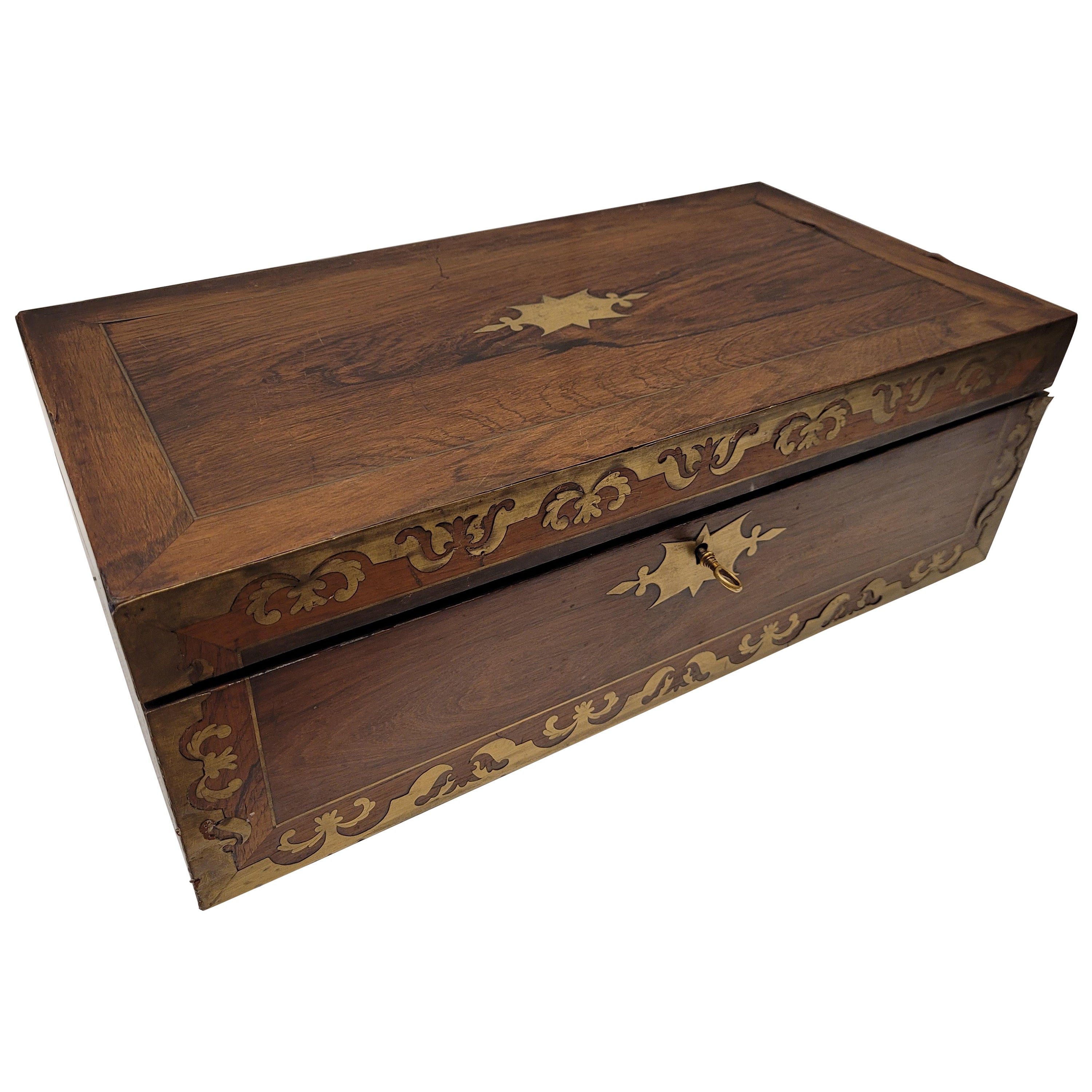 Victorian English Boat desk, wood and brass , secret drawers