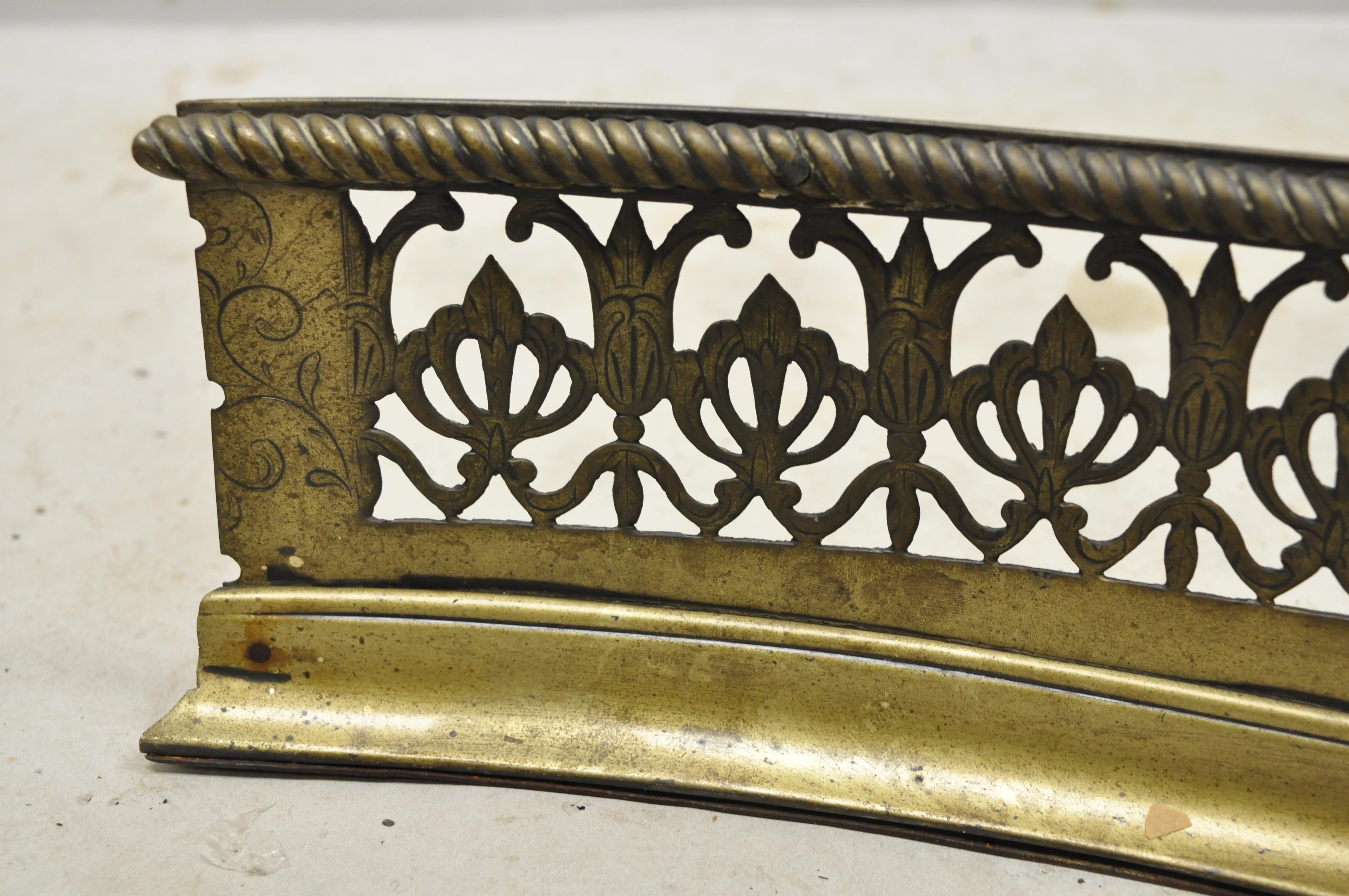 Victorian English Brass Fireplace Serpentine Mantel Fender Bellflower Design For Sale 1