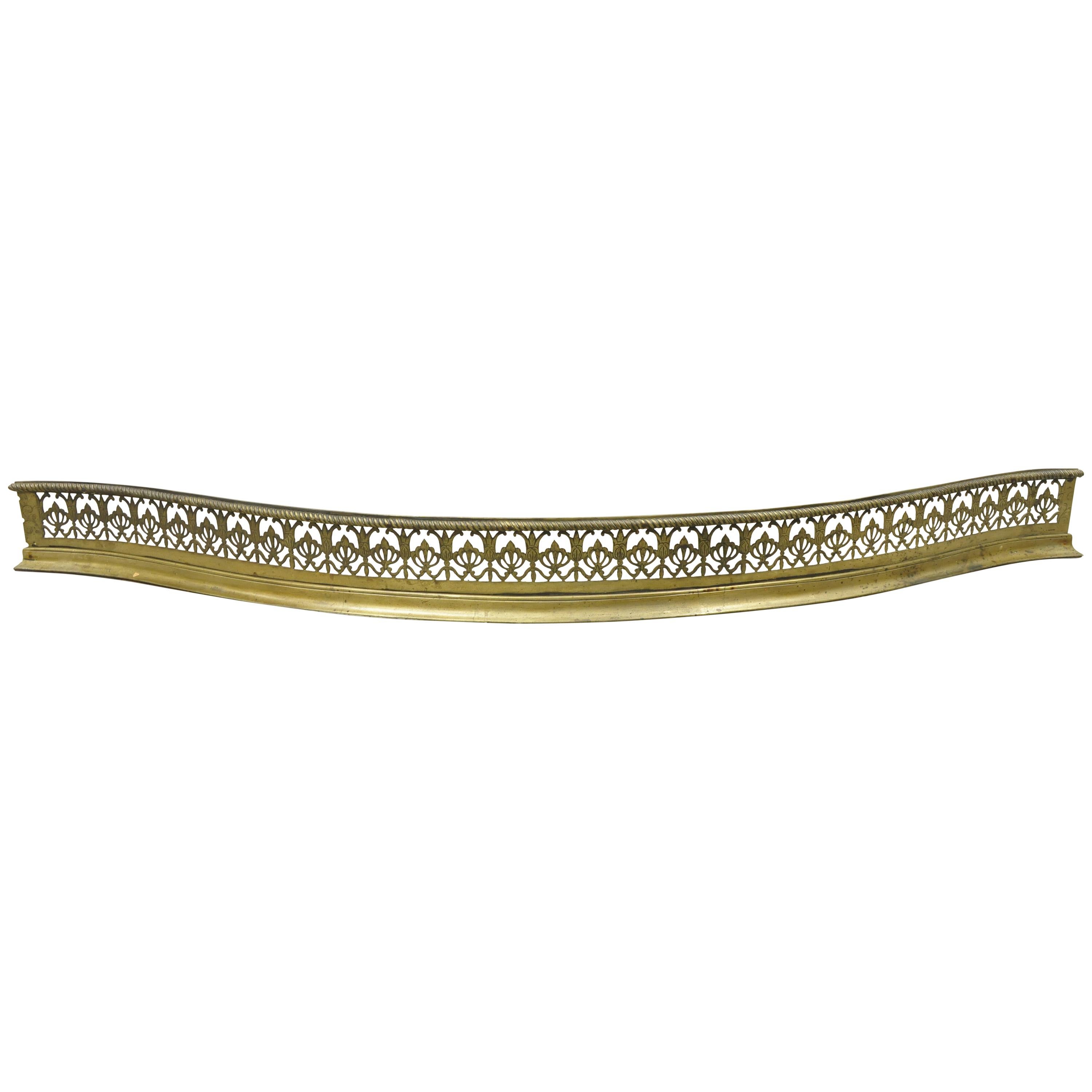 Victorian English Brass Fireplace Serpentine Mantel Fender Bellflower Design For Sale