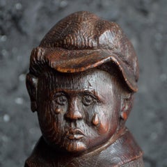Victorian English Carved Oak Folk Art Figure of a Crying Boy