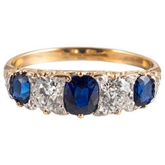 Victorian English Carved Sapphire and Diamond Ring