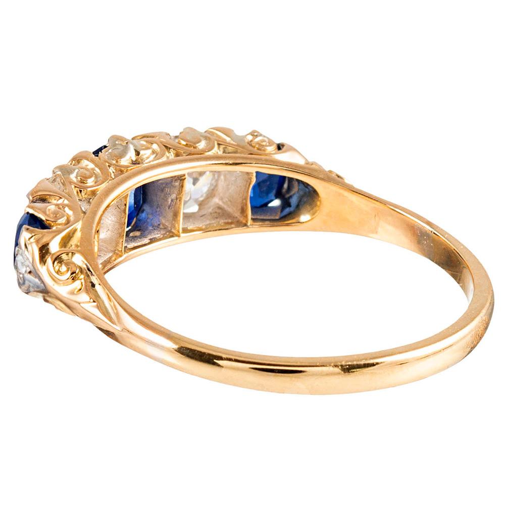 Victorian English Carved Sapphire and Diamond Ring In Good Condition In Carmel-by-the-Sea, CA