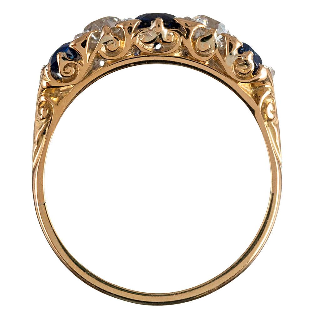 Women's or Men's Victorian English Carved Sapphire and Diamond Ring