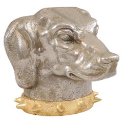 Antique Victorian English Cast Metal Hound Dog Head Cigarette Box, circa 1890