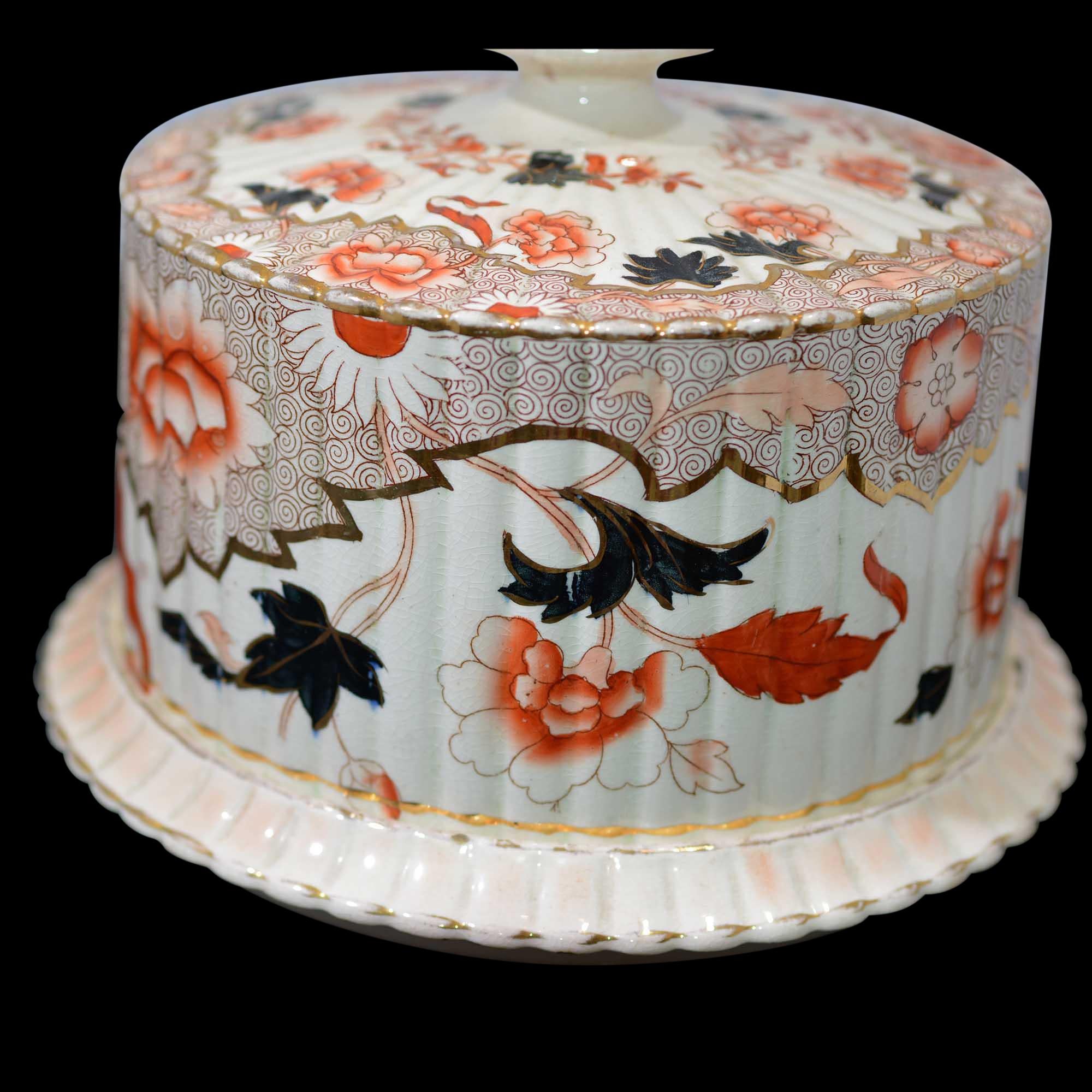Victorian English Ceramic Cheese Dome with Printed and Hand Painted Decoration For Sale 8