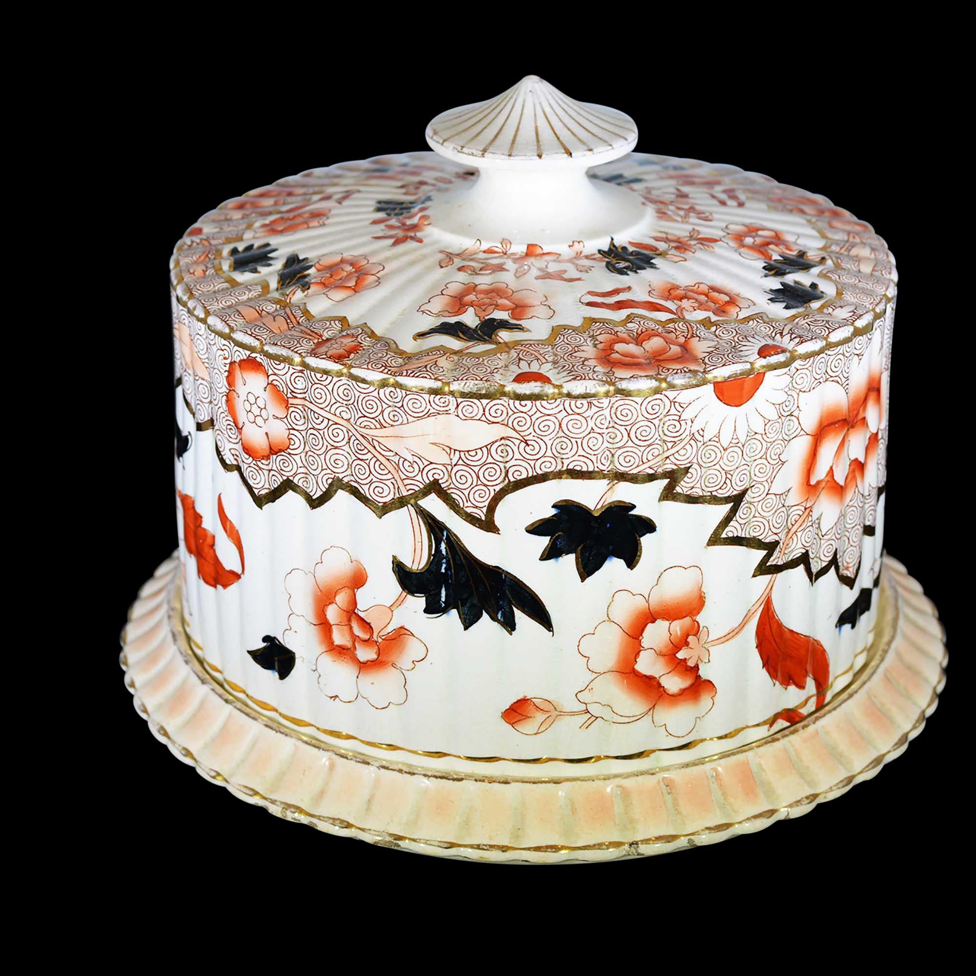 19th Century Victorian English Ceramic Cheese Dome with Printed and Hand Painted Decoration For Sale