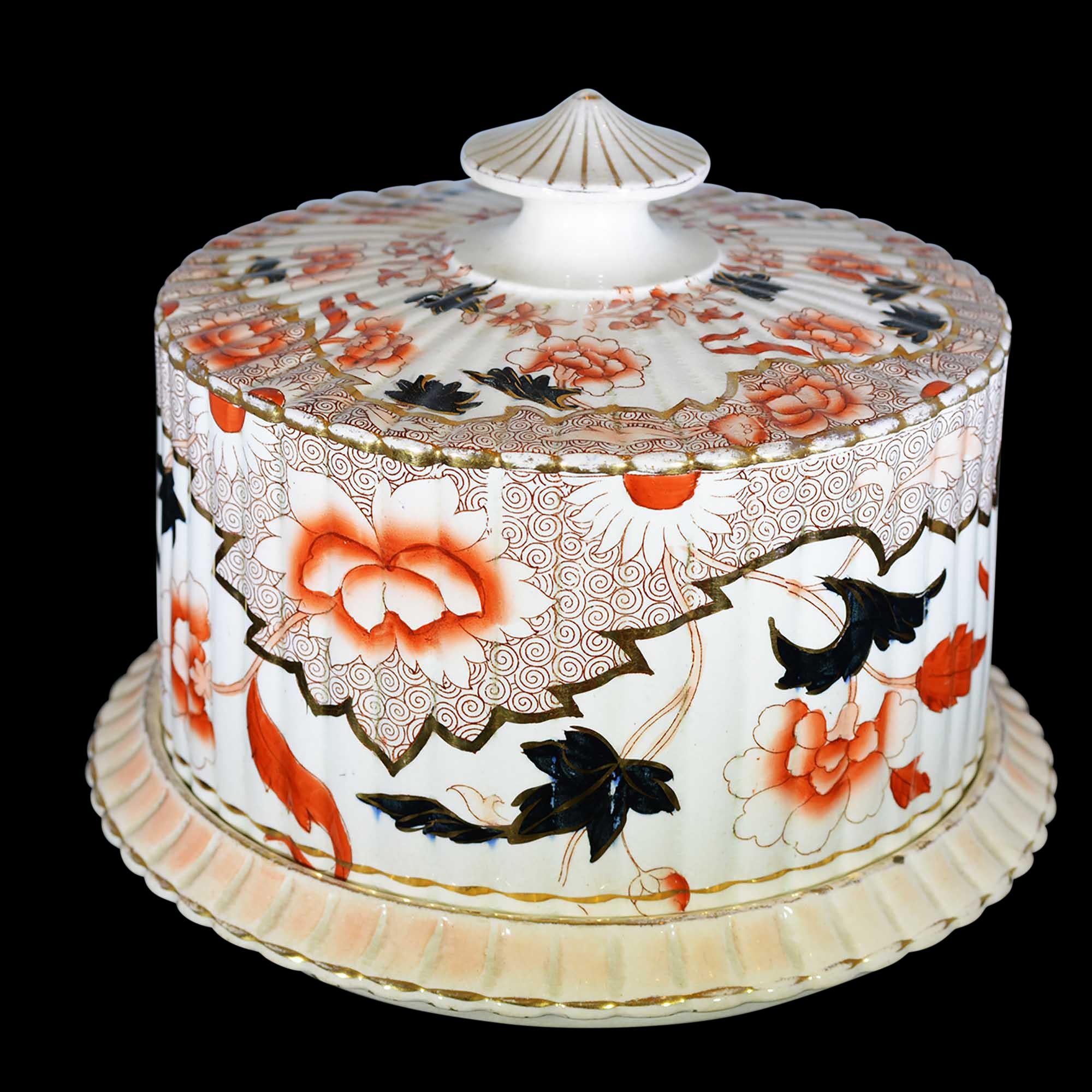 Victorian English Ceramic Cheese Dome with Printed and Hand Painted Decoration For Sale 1