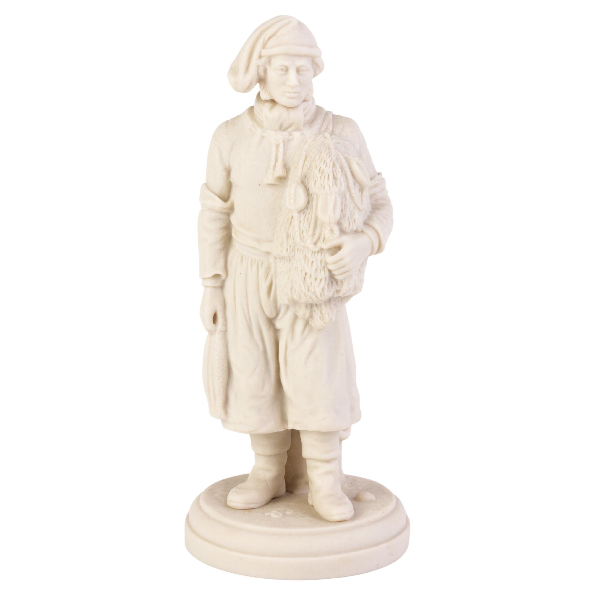 Victorian English Copeland Parian Ware Fisherman Statue Sculpture 19th Century For Sale