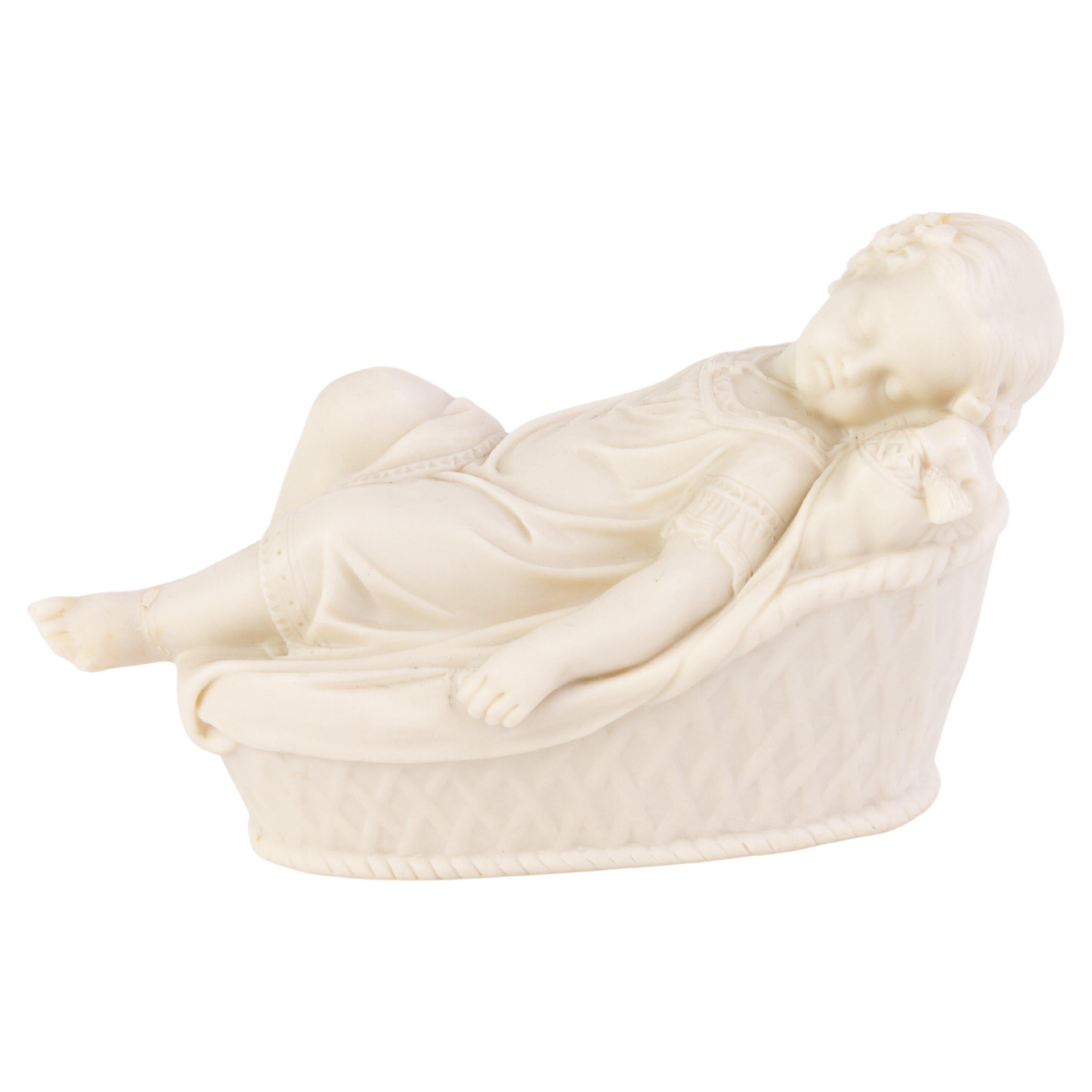 Victorian English Copeland Parian Ware Sleeping Child Statue 19th Century For Sale