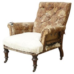 Antique Victorian English Country House Armchair with Buttoned Back