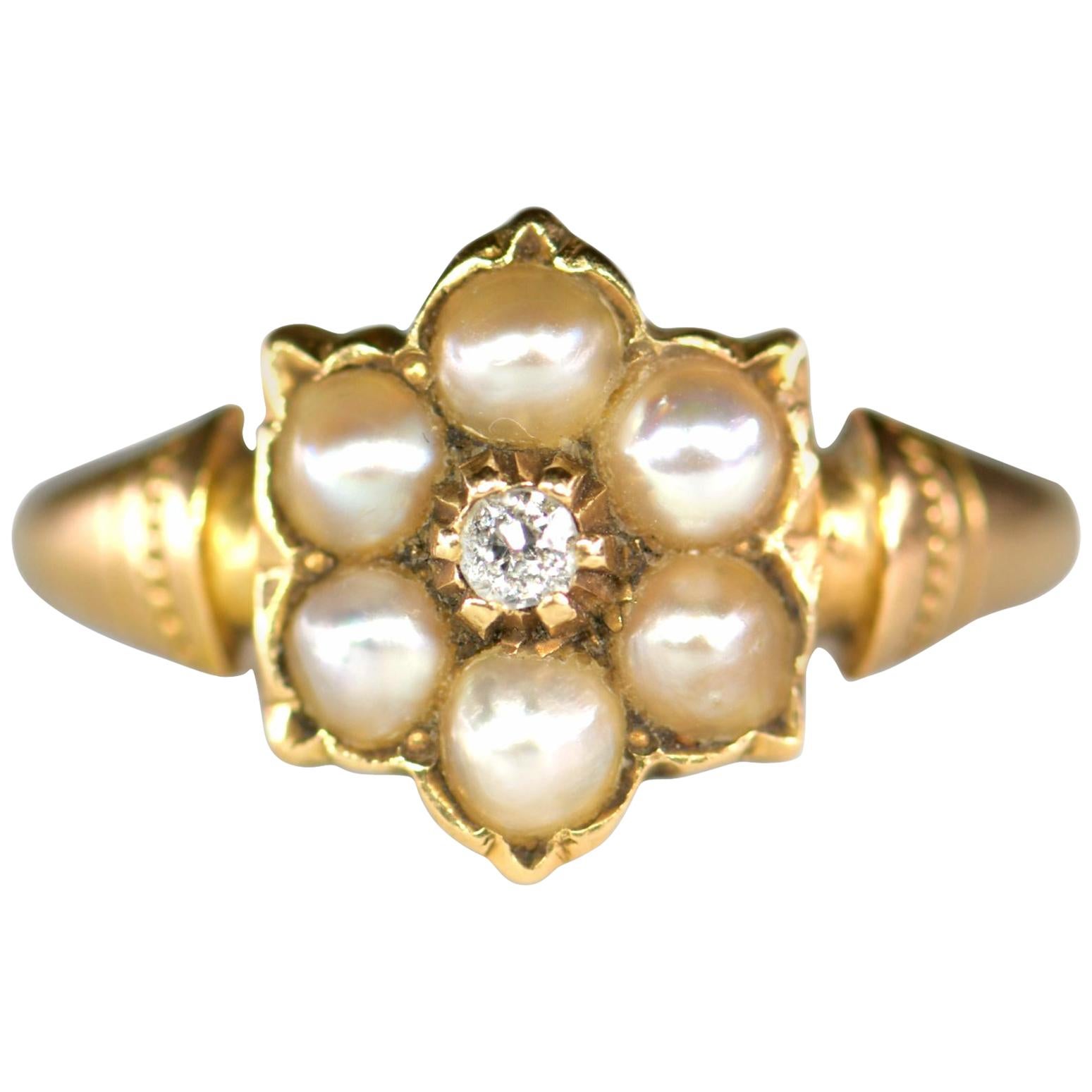 Antique Pearl and Diamond, 18k Yellow Gold Dress Ring | eBay
