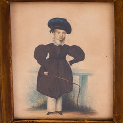 Victorian English Equestrian Lithograph Child with Whip 19th Century
