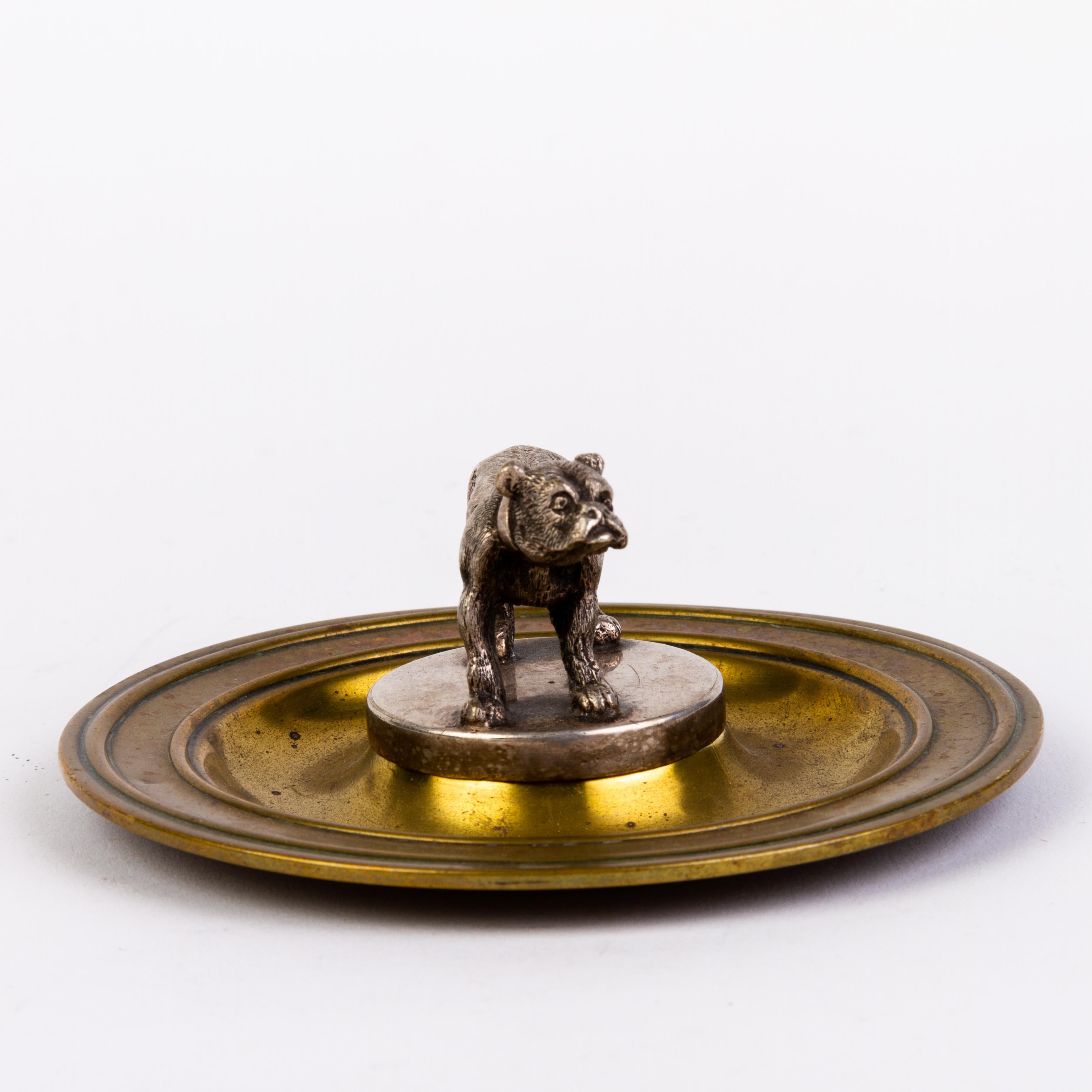 Victorian English Fine Silver & Brass Sculpture Bulldog Ashtray 19th Century 
Good condition
From a private collection.
Free international shipping.