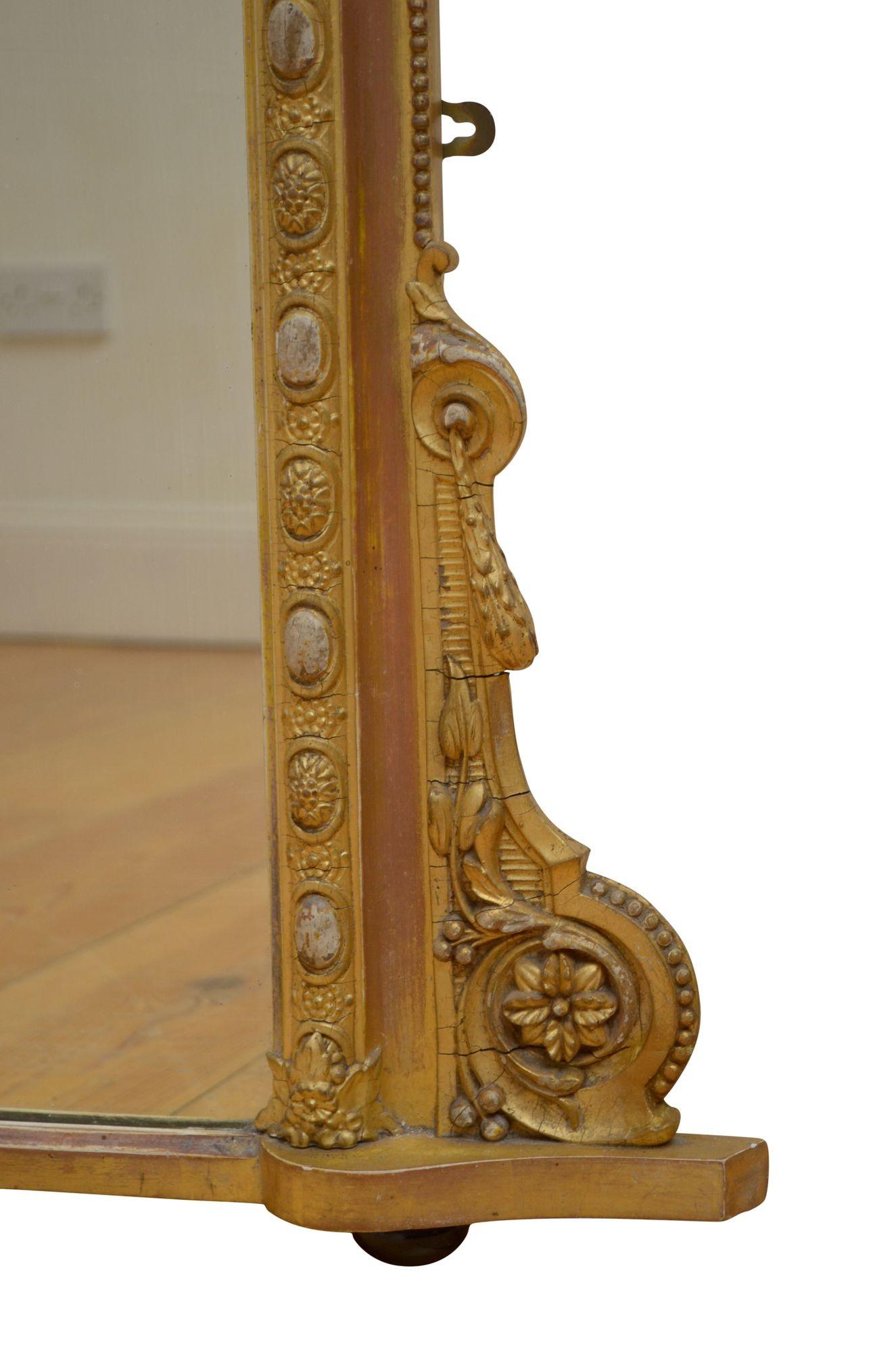 Victorian English Gilded Wall Mirror H151cm For Sale 5